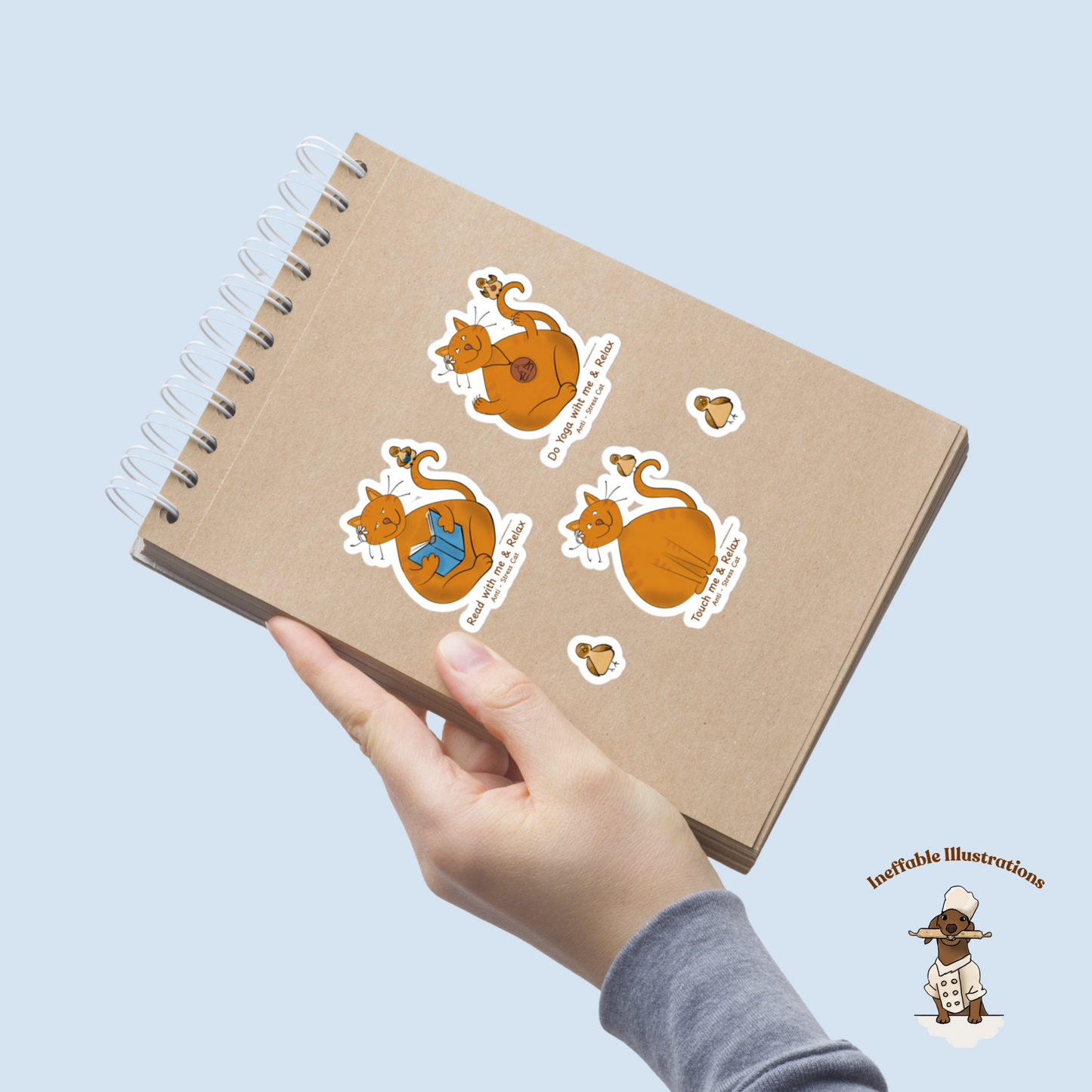 Anti-Stress Cat Sticker Pack - 5 Mindful Cat Vinyl Stickers