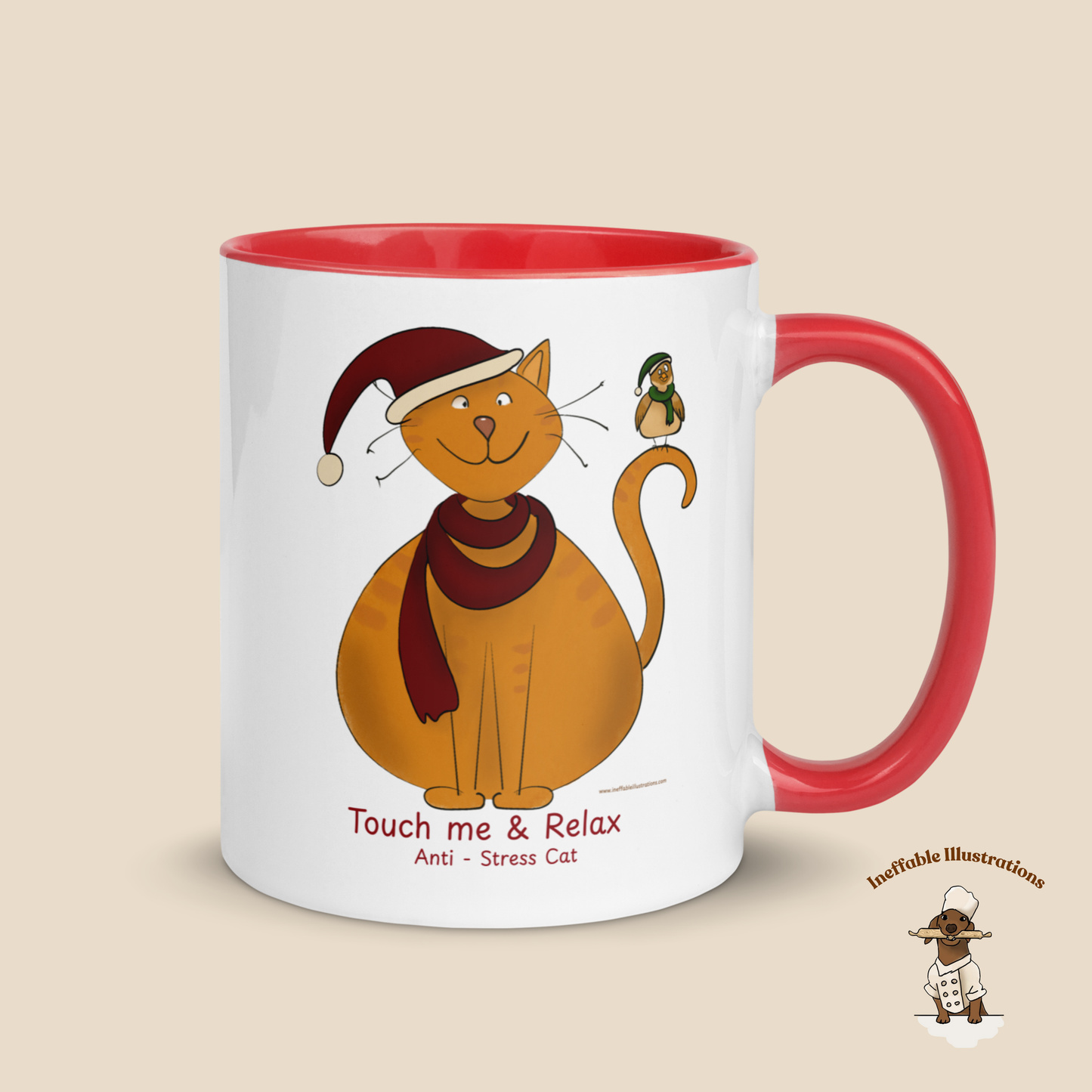 Christmas Anti-Stress Cat Mug - Touch Me & Relax Anti-Stress