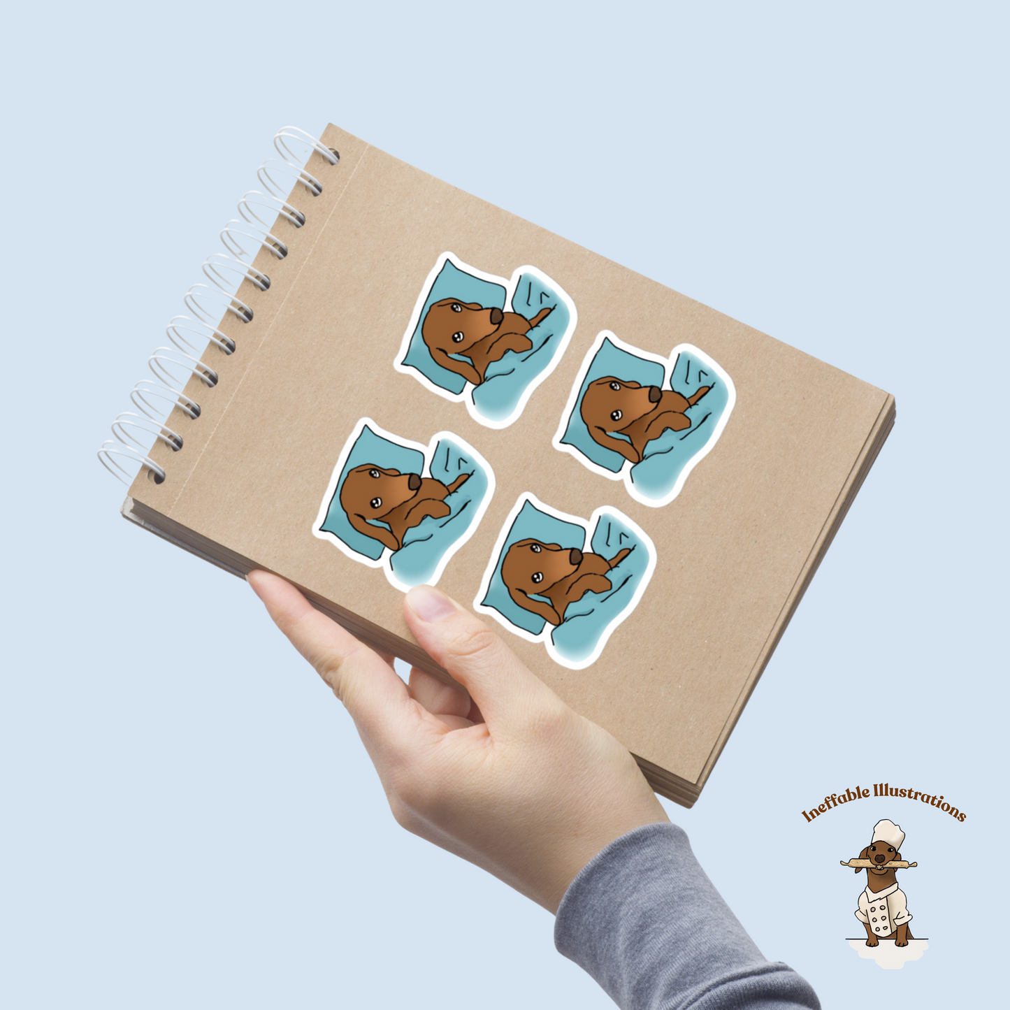 Lazy Oliver Dachshund in Bed 4-Pack Stickers