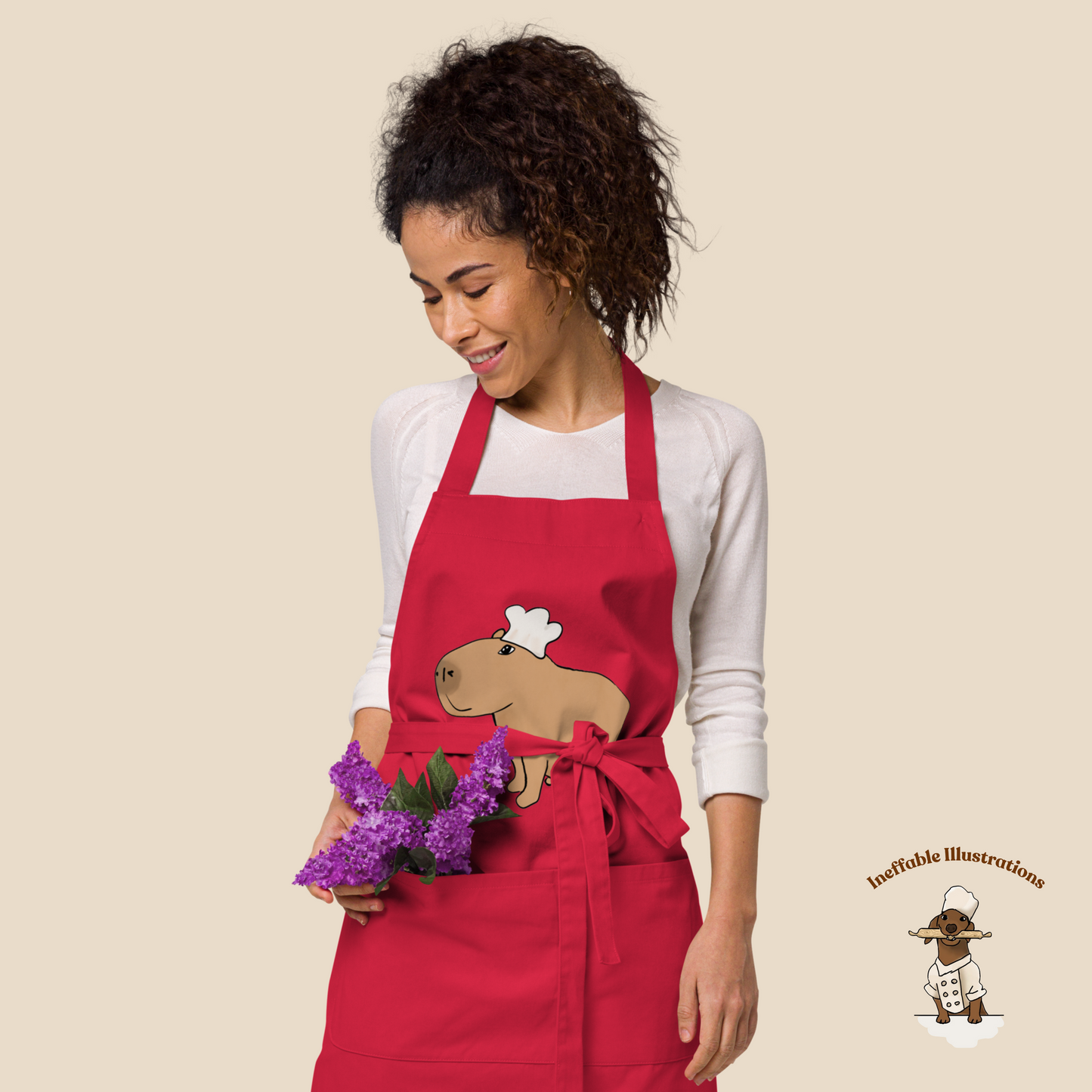 Organic Cotton Apron with Cute Chef Capybara Jolly | Perfect Gift for Animal Lovers & Cooking Enthusiasts