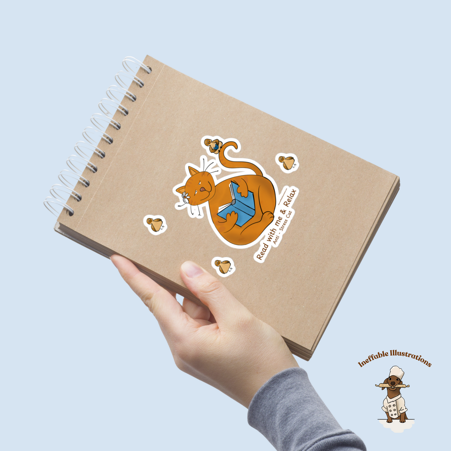 Anti-Stress Cat & Bird Reading Stickers Set - Mindful Reading Decals