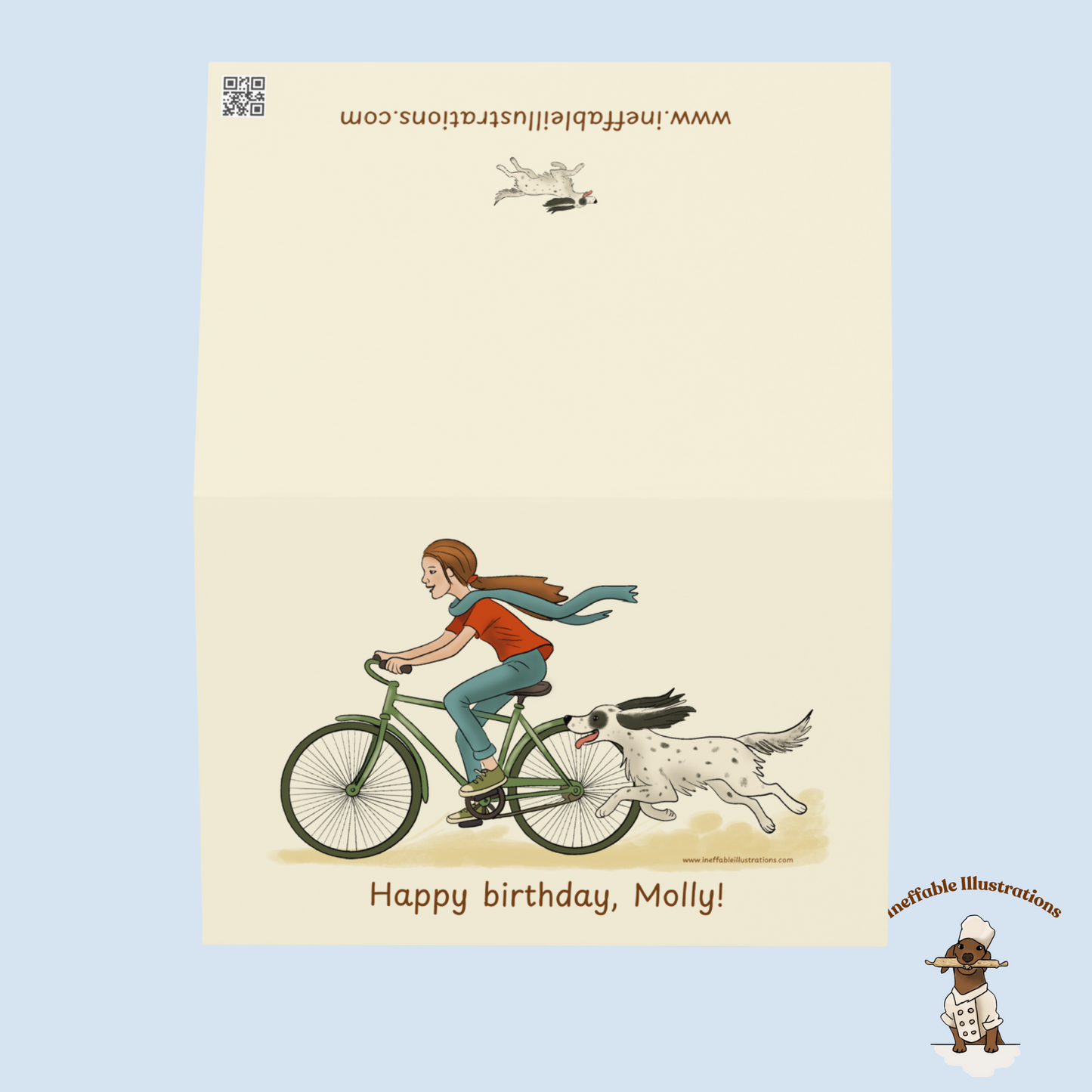 Personalized Birthday Card - English Setter & Girl Adventure | Beige Background Custom Name Card