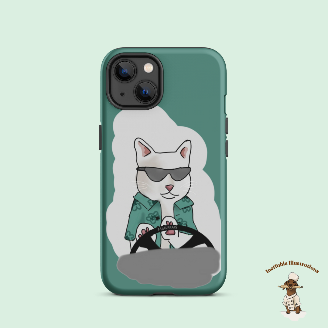 IPhone case. Durable Dual-Layer iPhone Case Featuring Ralph the Cat in a Luxurious Car - Fun & Functional!