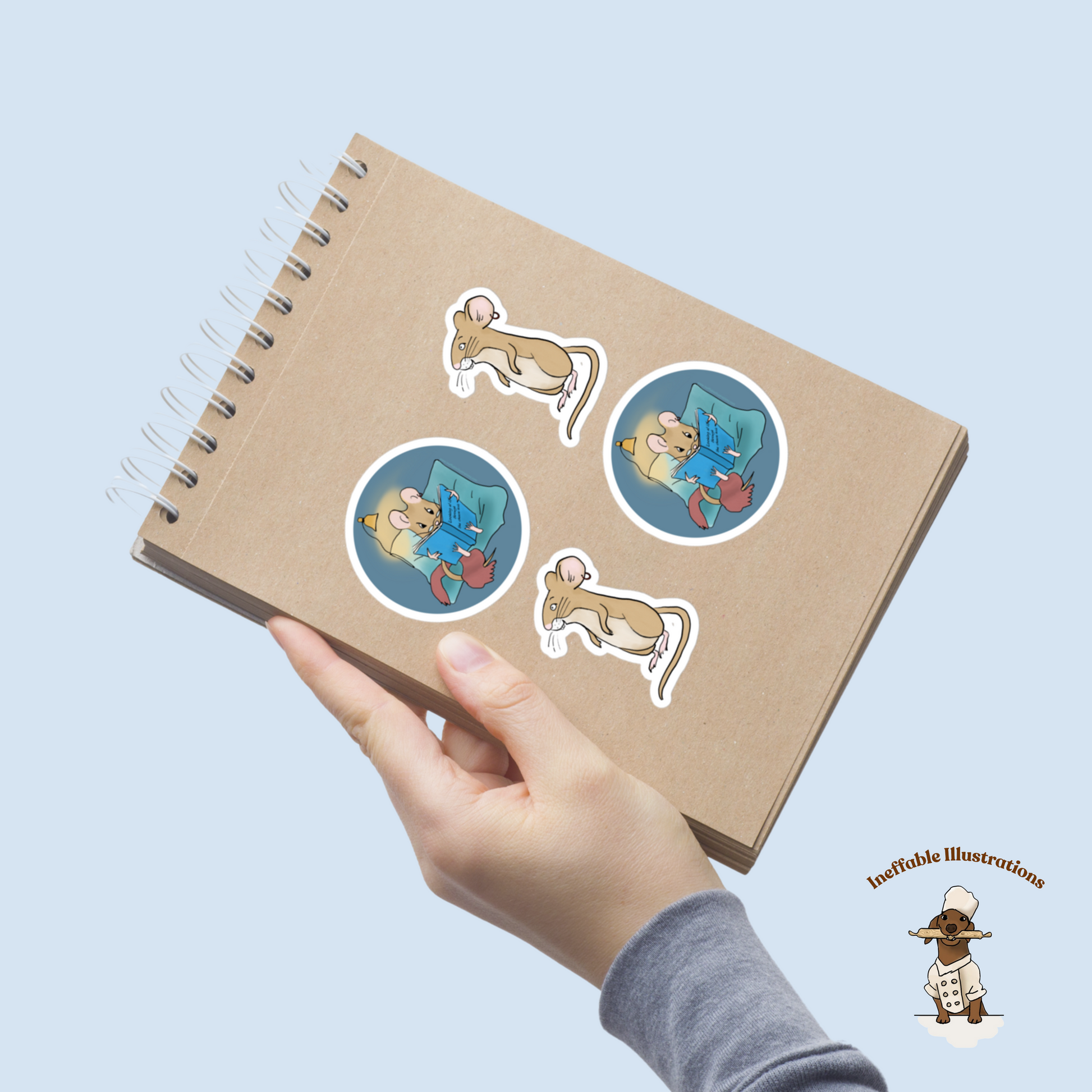 Bubble-Free Mouse Pedro Stickers Set – Cute Standing & Reading Book Designs, Decorative Decals for Laptop, Planner and Journals - Ineffable Illustrations