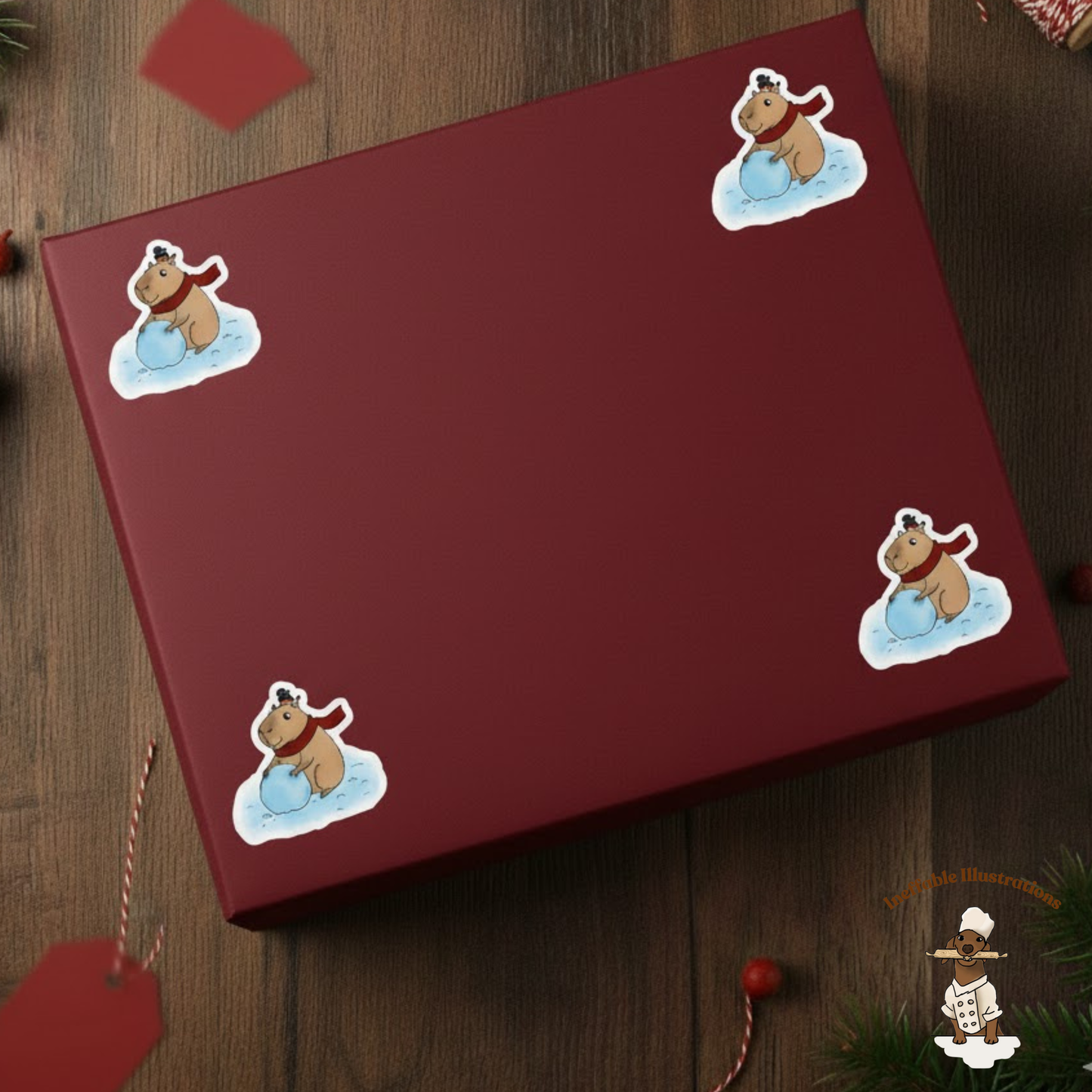 Jolly Capybara Christmas Sticker Set - 4 Festive Bubble-Free Vinyl Stickers