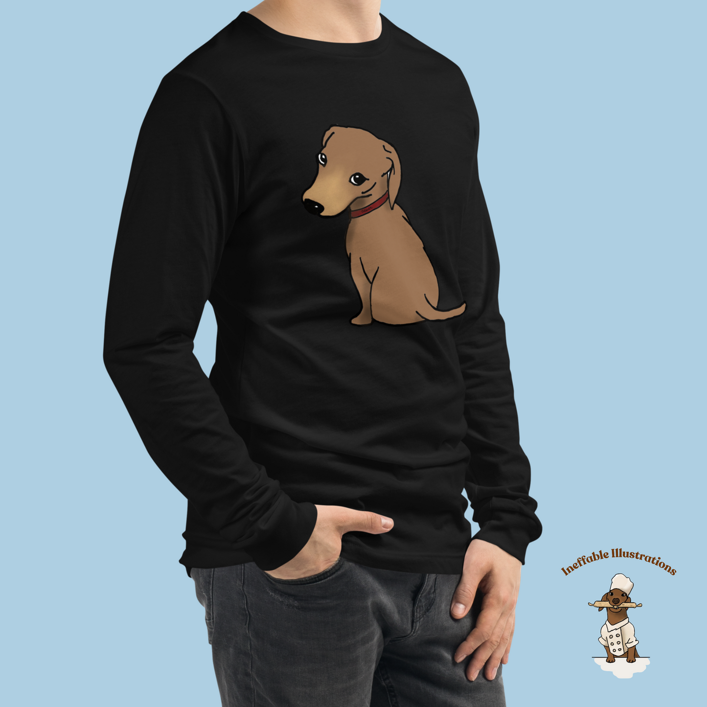 Dachshund Long Sleeve Tee for Adults - Cute Dachhund Oliver Design, Unisex T-Shirt, Dog Lover Gift, Soft Cotton, Perfect for Casual Wear