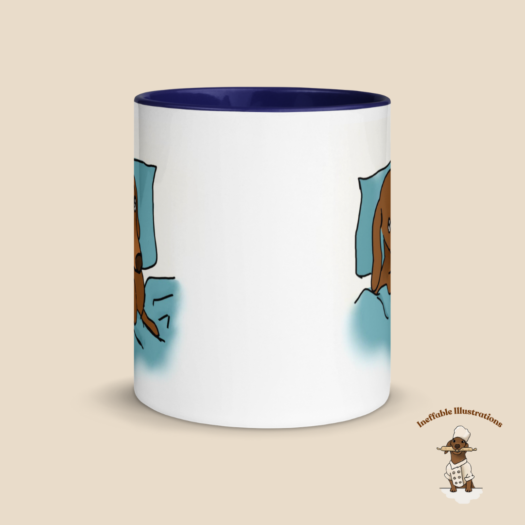 Mug "Sleepy Oliver". Dachshund Mug with Color Inside - Hand-Illustrated Cute Dog Design by Teen Artist, Unique Gift for Dog Lovers & Pet Owners