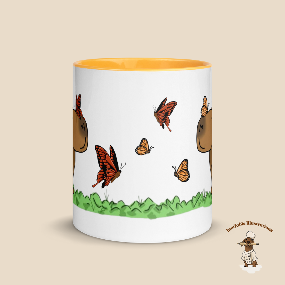 Mug "Jolly playing with butterflies". Hand-drawn Capybaras and Butterflies Ceramic Mug - Colorful and Charming!