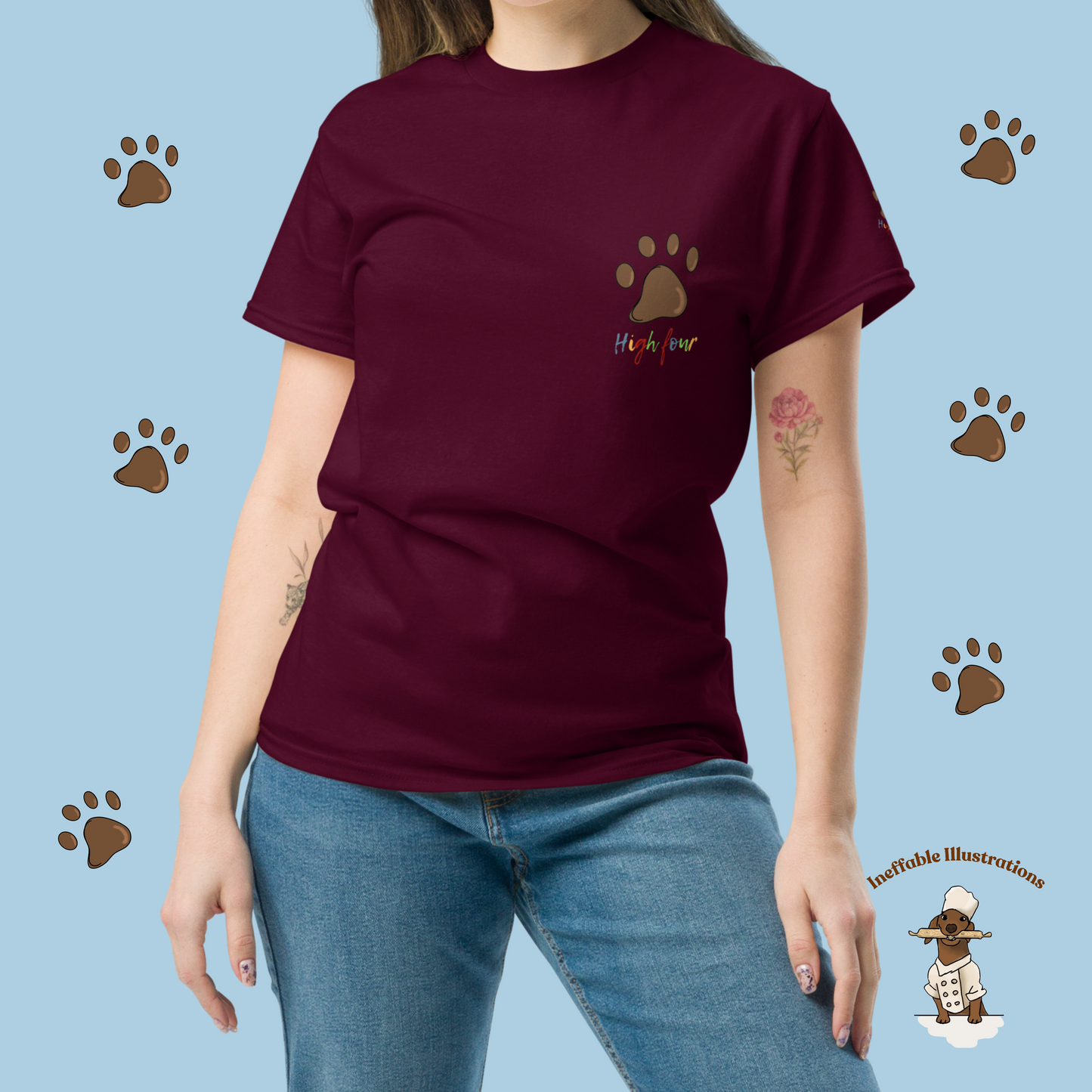 Dog Paw Tee - Unisex Classic T-Shirt for Dog Lovers and Dachshund Fans, Cute & Comfortable Pet Apparel, High Four with Your Furry Friend