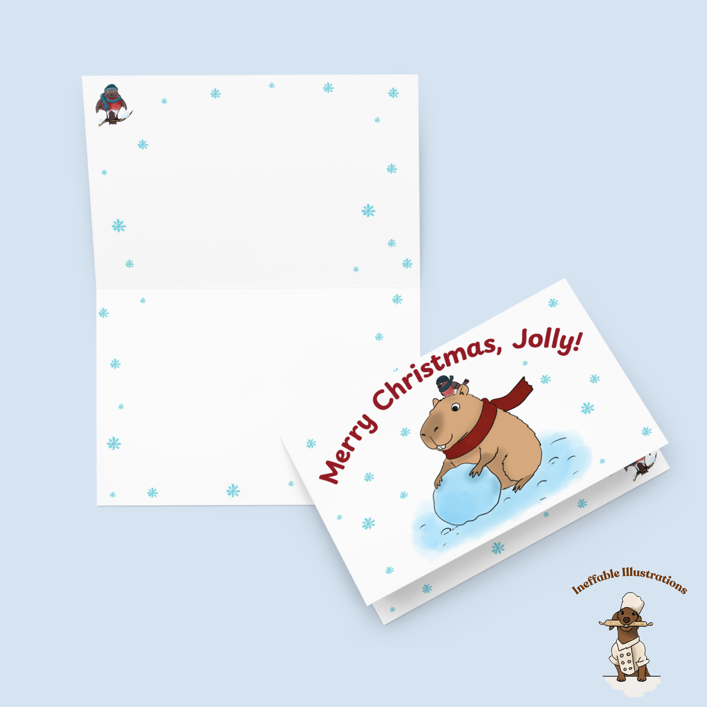 Personalized Capybara Christmas Card - Custom Name Holiday Greeting Card with Jolly