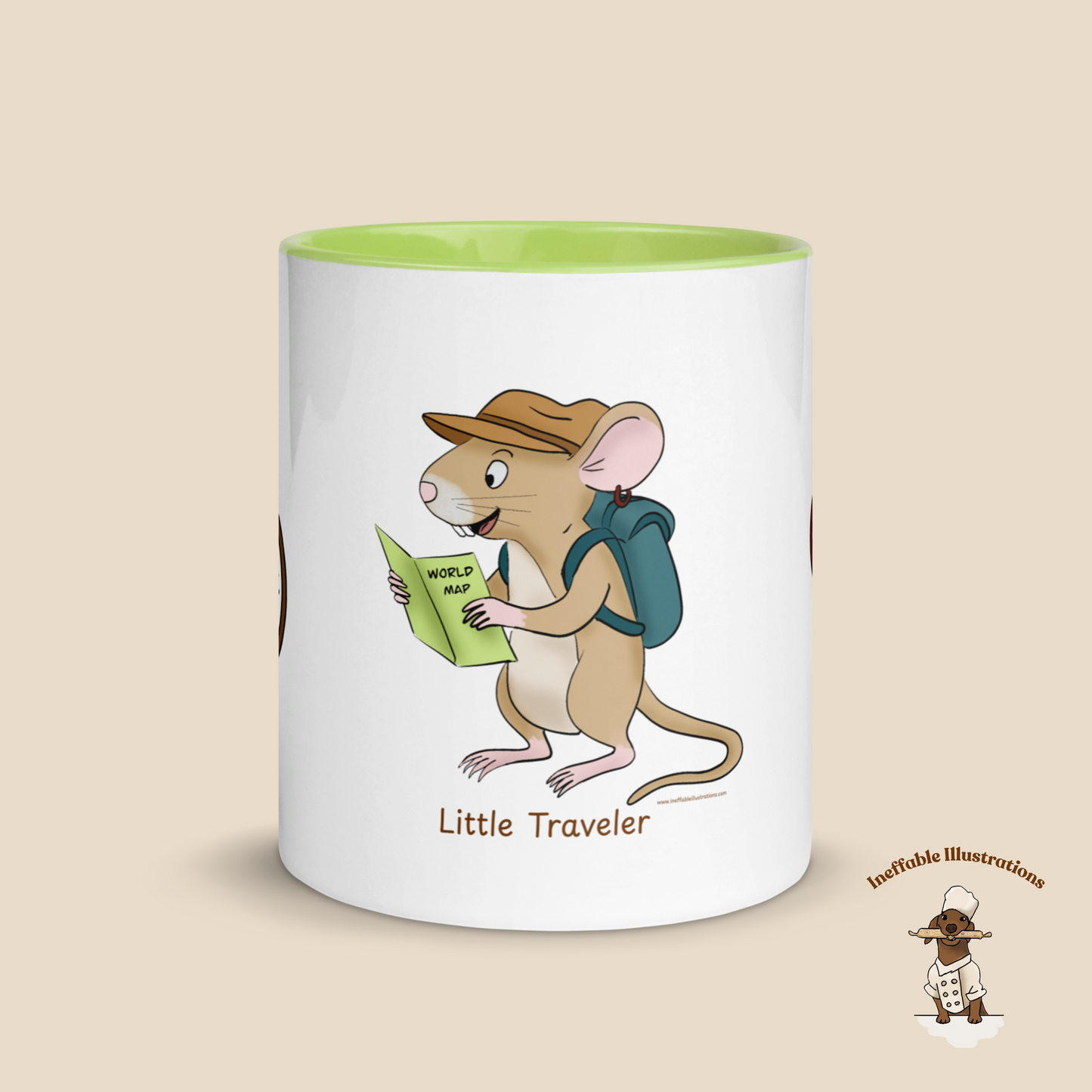 Mug with Color Inside - Little Traveler Mouse with Magnifying Glass & Compass
