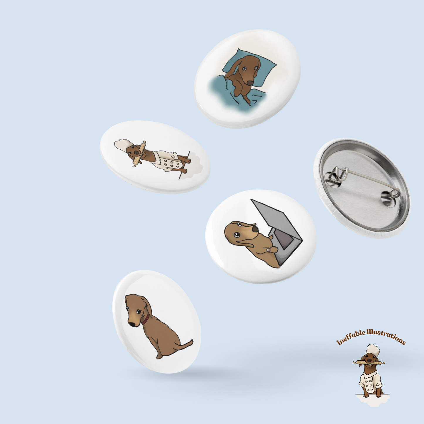 Dachshund Button Pins Set of Cute Oliver Enjoying Life | Fun Dog Accessories & Gifts for Pet Lovers