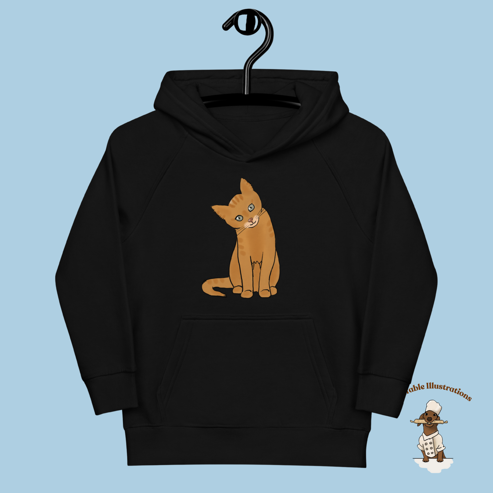 Kids Eco Hoodie with Cute Ginger Cat Design, Sustainable & Cozy, Perfect for Cat Lovers, Eco-Friendly Apparel - Ineffable Illustrations