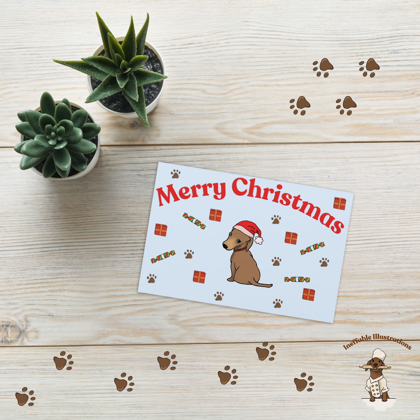 Christmas Dachshund Greeting Card with Dachshund Oliver & Gifts, Cute Holiday Card for Pet Lovers, Funny Dog Card for Xmas