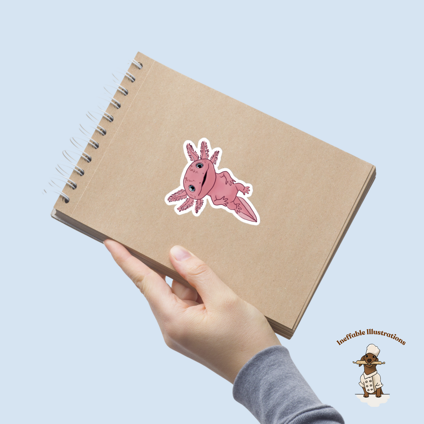 Cute Axolotl Alex Stickers Bubble-Free Durable Decals for Laptop, Water Bottle & Scrapbooking, Adorable Aquatic Animal Decor - Ineffable Illustrations