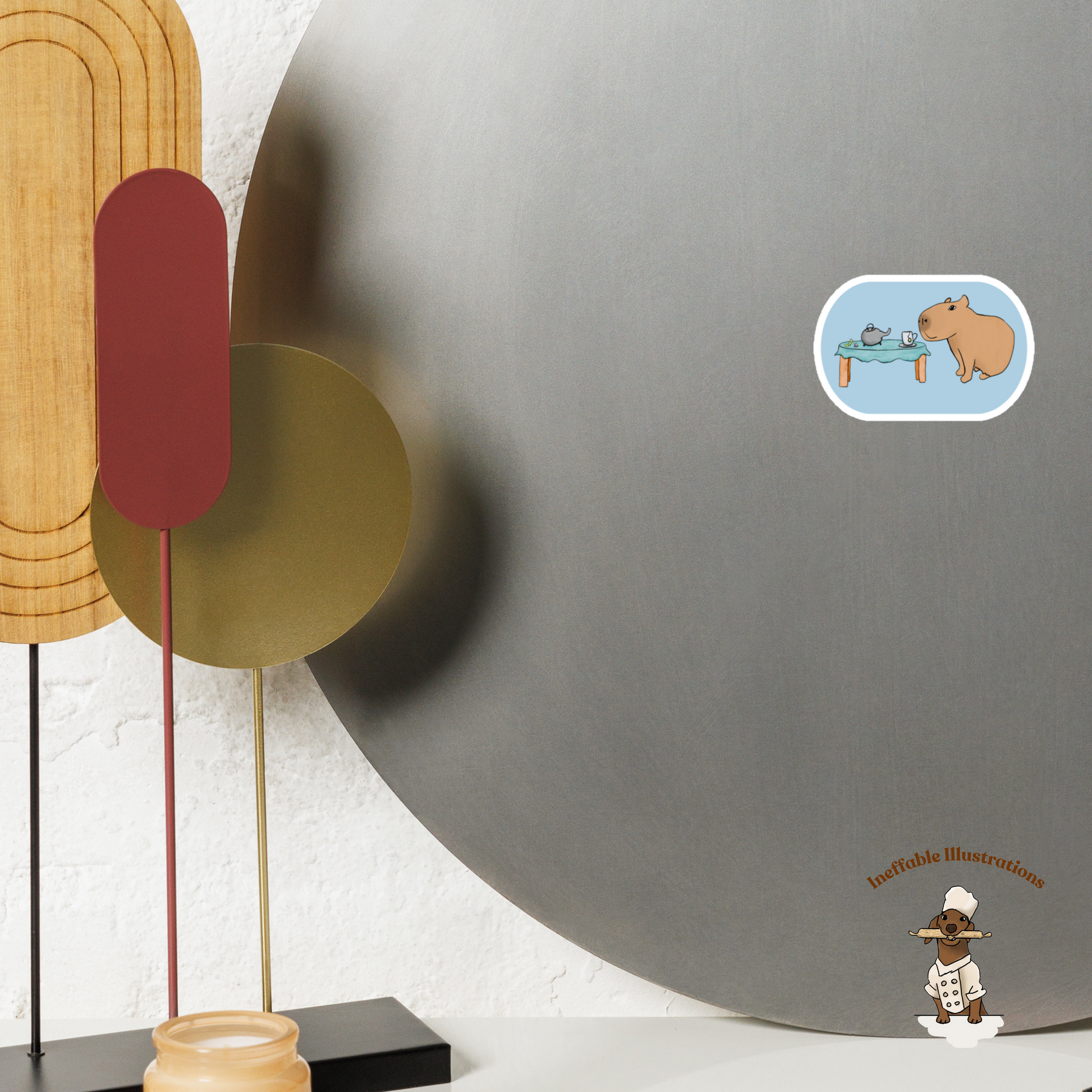 Magnet: Cute Capybara Jolly Drinking Tea with Caterpillar – Whimsical Animal Fridge Decoration Gift - Ineffable Illustrations