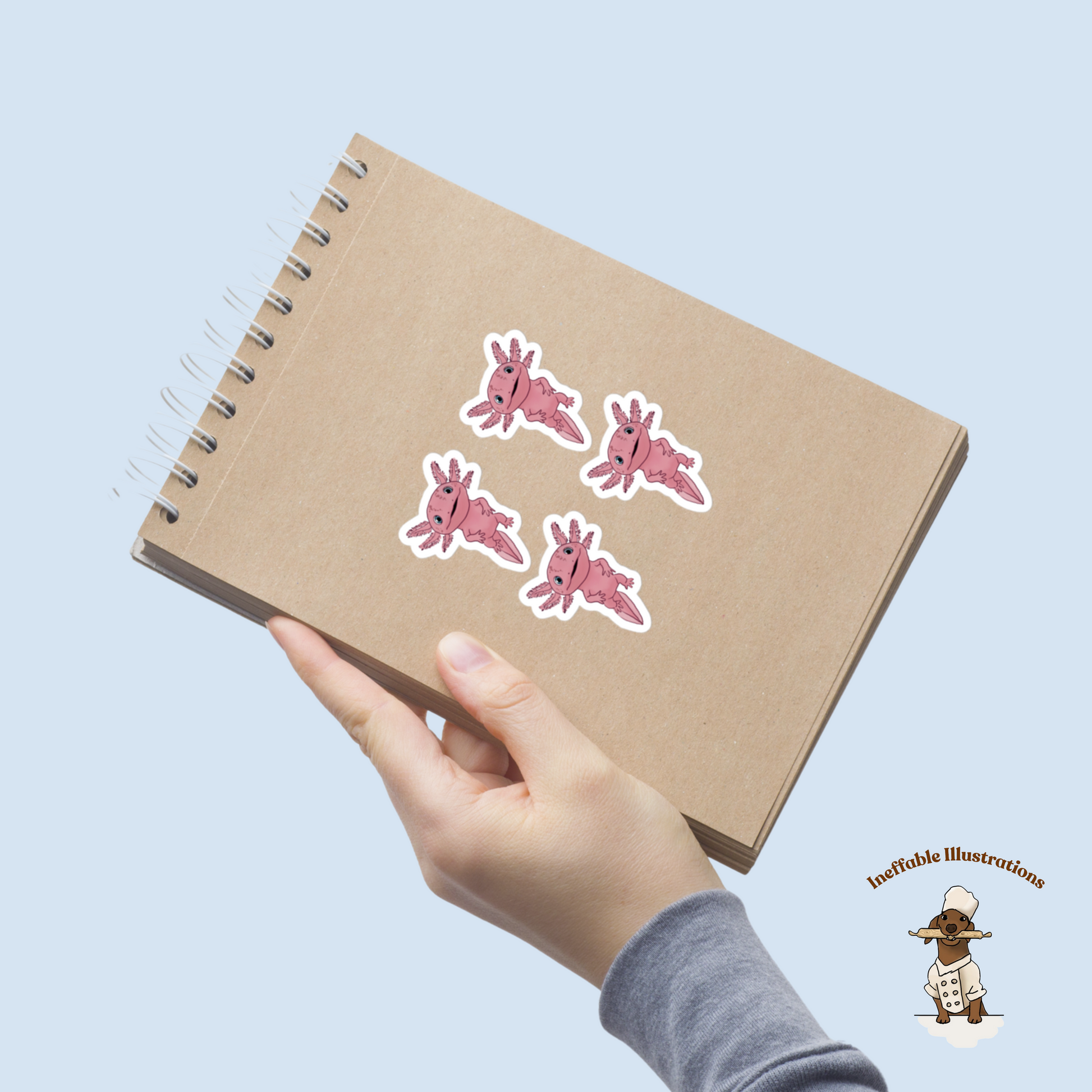 Cute Axolotl Alex Stickers Bubble Free, Waterproof Decorative Decals for Laptops, Phones & Notebooks - Ineffable Illustrations