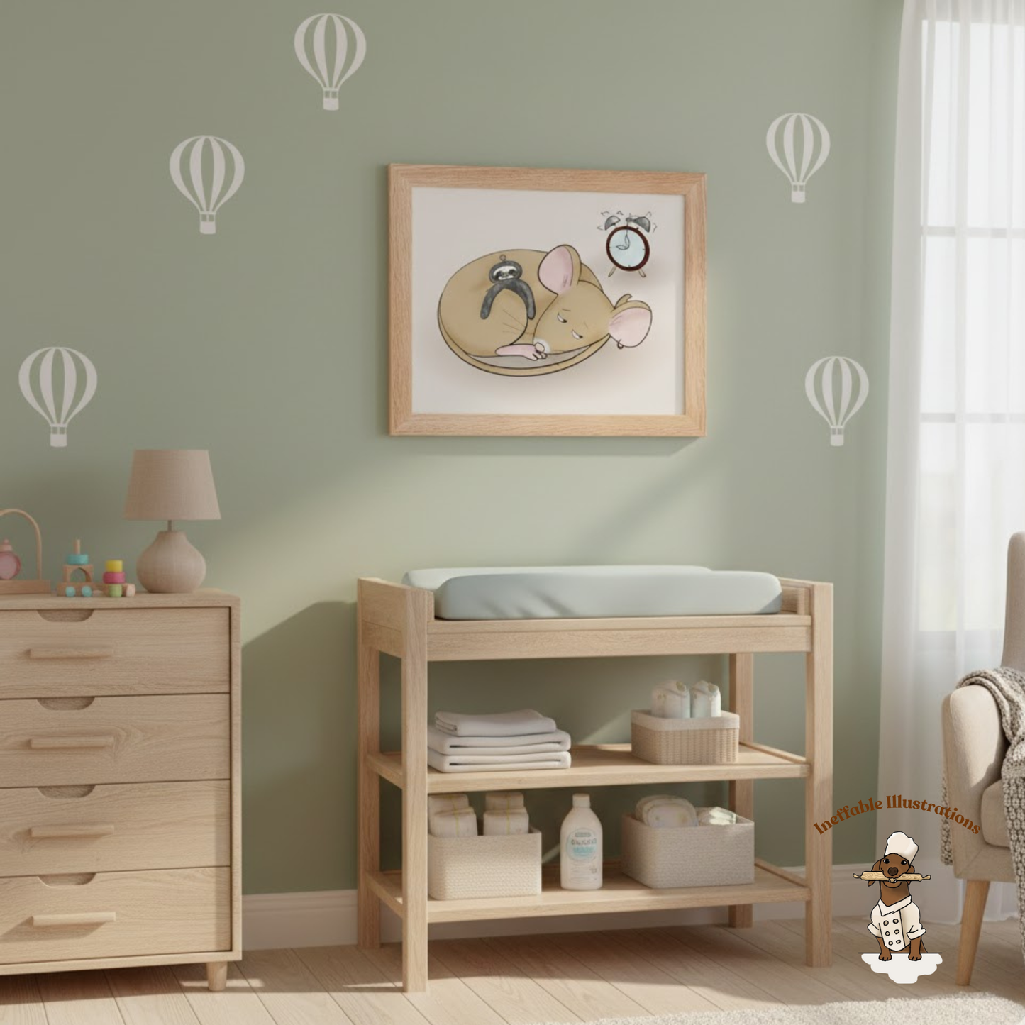 Sleepy Pedro Mouse with Sloth Toy - Nursery & Kids Room Framed Poster