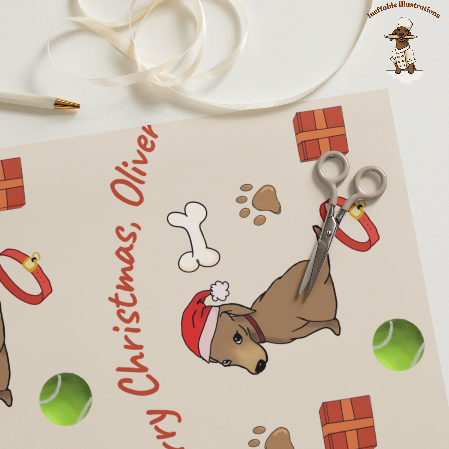 Personalized Dachshund Christmas Wrapping Paper - Custom Name Gift Wrap with Oliver - Festive Holiday Gift Wrap Sheets