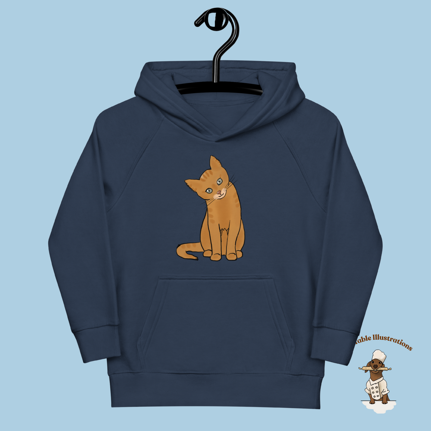 Kids Eco Hoodie with Cute Ginger Cat Design, Sustainable & Cozy, Perfect for Cat Lovers, Eco-Friendly Apparel - Ineffable Illustrations