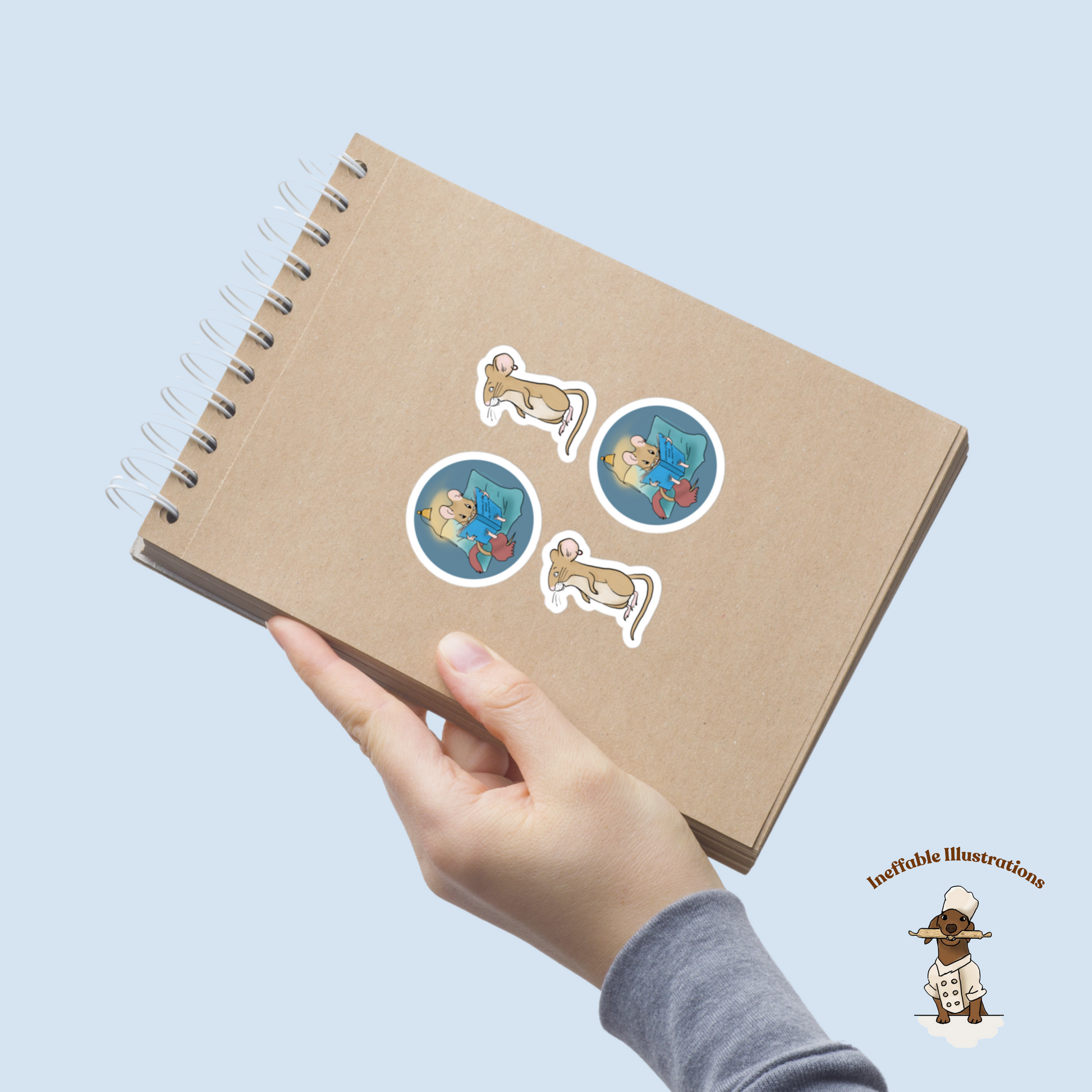 Bubble-Free Mouse Pedro Stickers Set – Cute Standing & Reading Book Designs, Decorative Decals for Laptop, Planner and Journals - Ineffable Illustrations