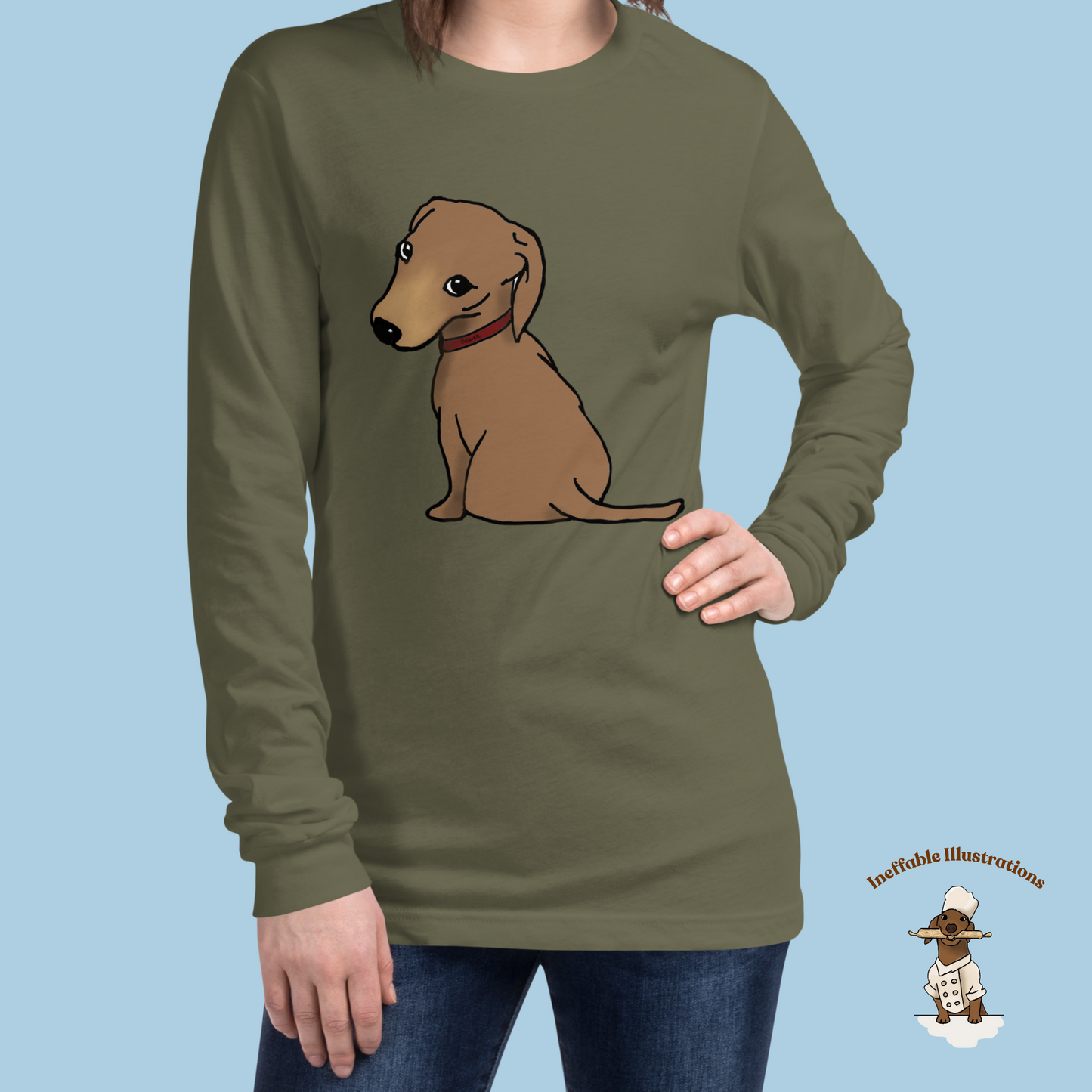 Dachshund Long Sleeve Tee for Adults - Cute Dachhund Oliver Design, Unisex T-Shirt, Dog Lover Gift, Soft Cotton, Perfect for Casual Wear