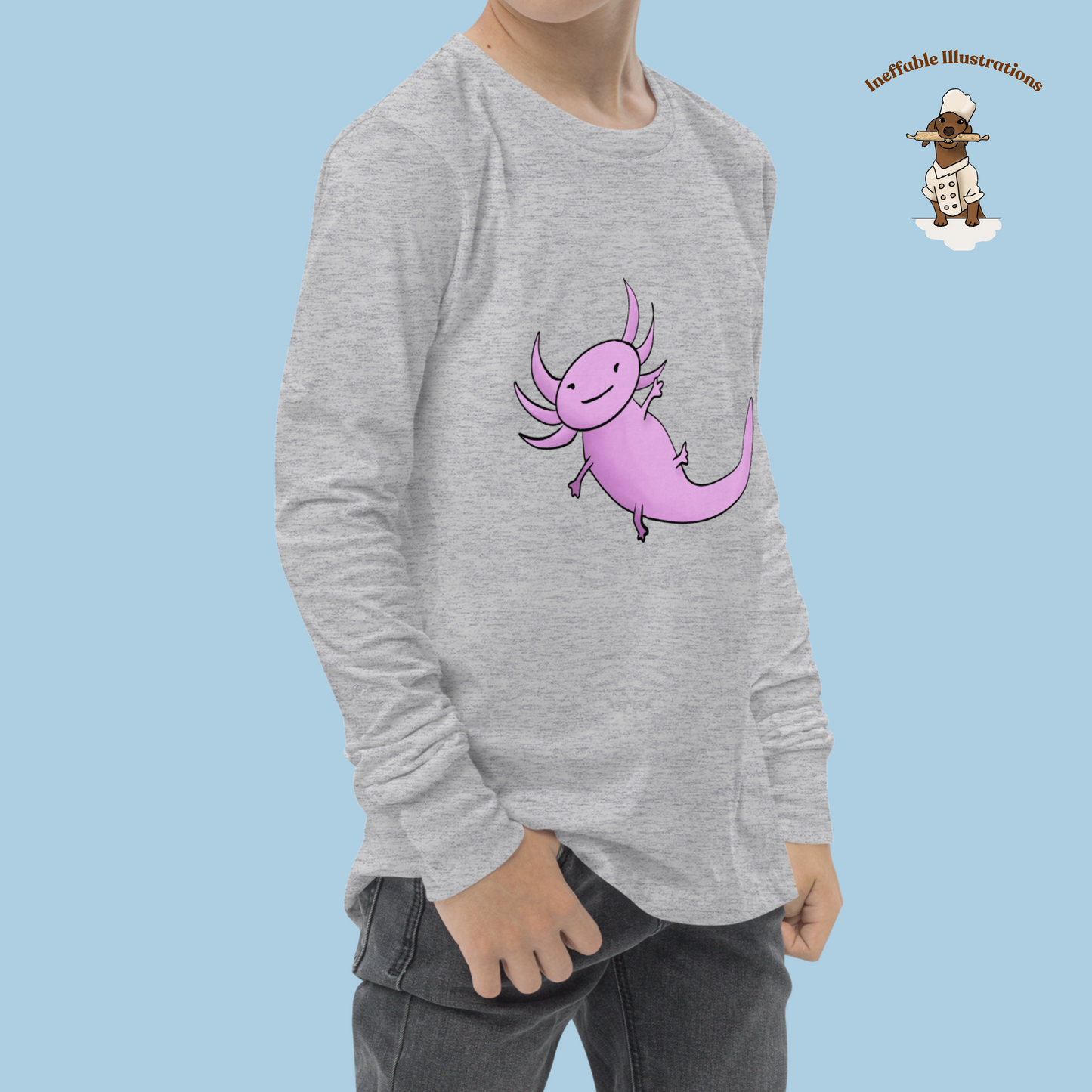 Axolotl Long Sleeve Tee | Hand Drawn Illustration | Cute Youth T-Shirt | Perfect Gift for Kids & Teens