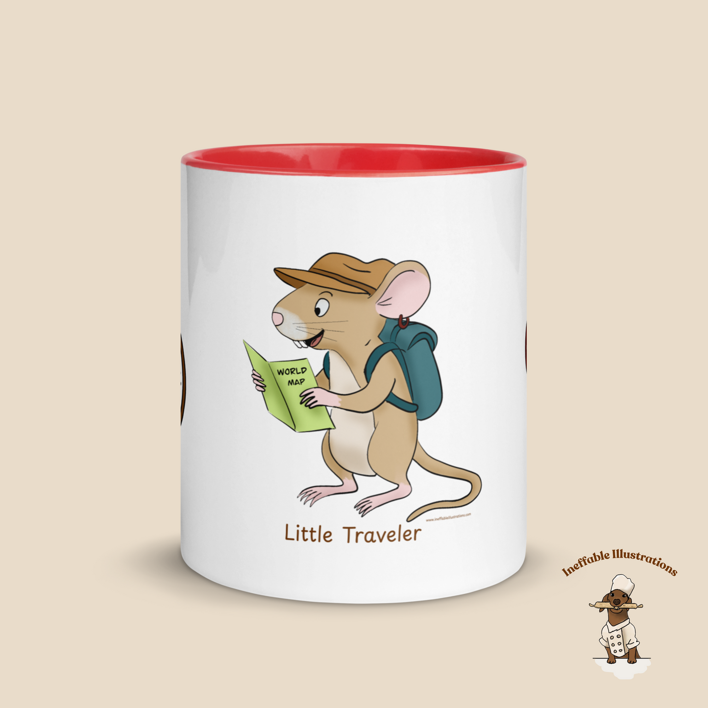 Mug with Color Inside - Little Traveler Mouse with Magnifying Glass & Compass