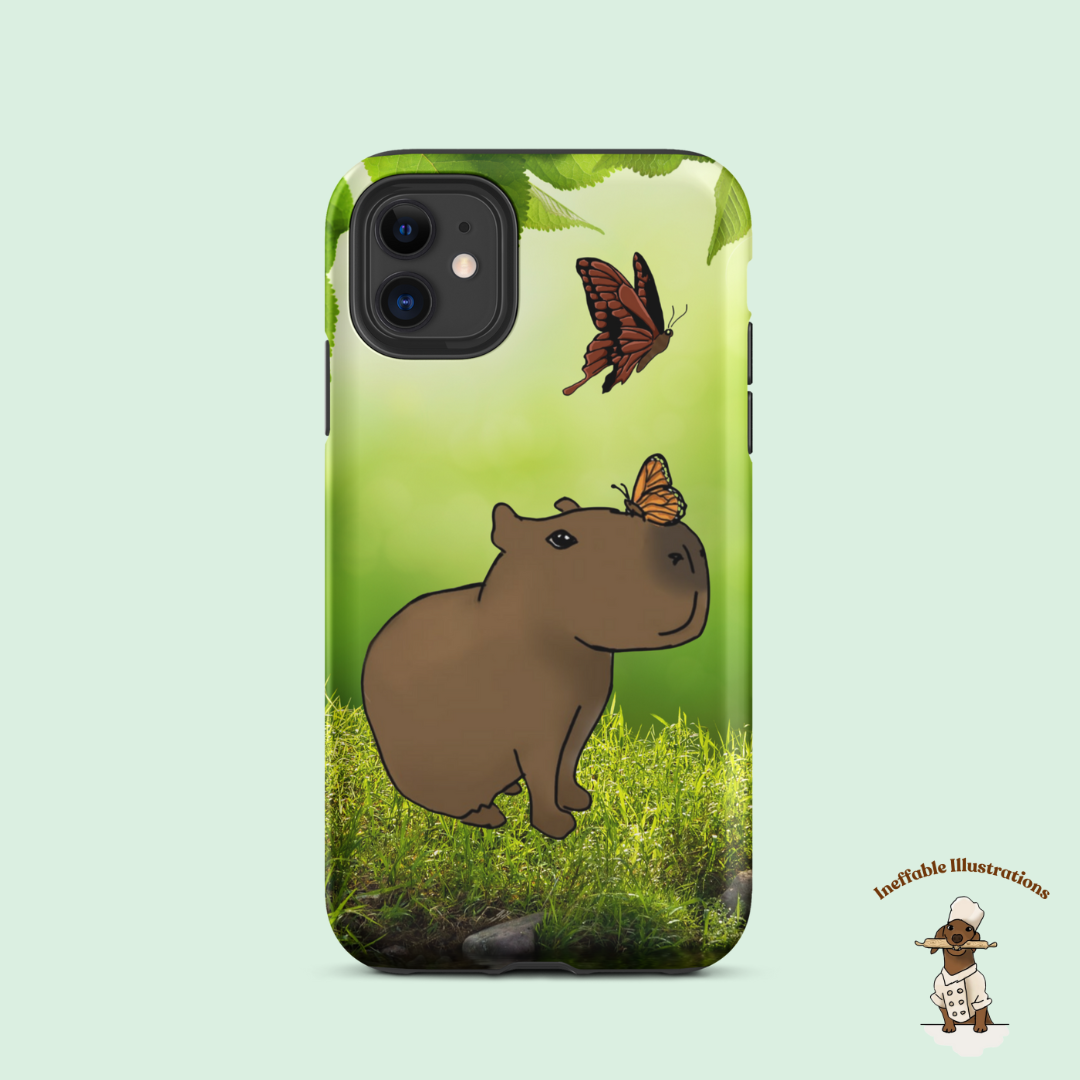 IPhone case "Cute Capybara Jolly and Butterflies". Tough Case for iPhone® Drawn by hand.