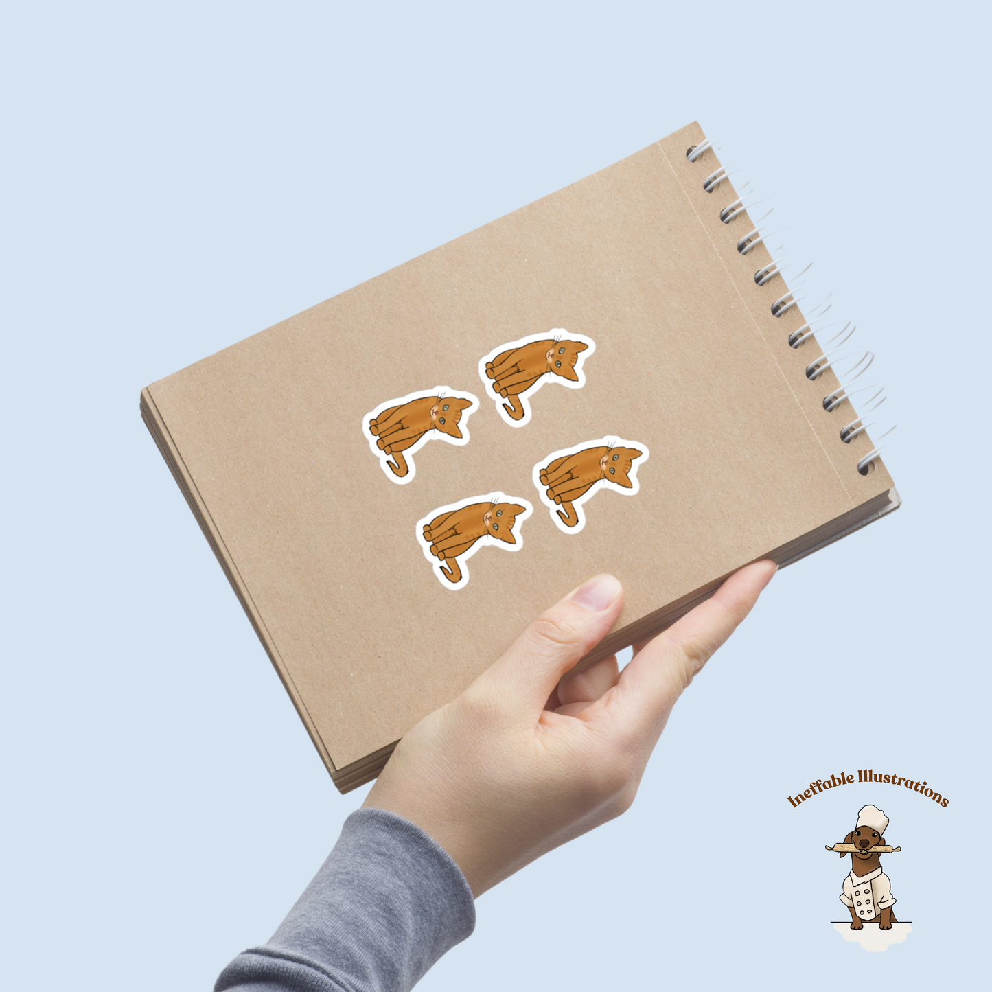 Ginger Cat Stickers Set of 4 – Cute Hand Drawn Bubble-Free Decals for Laptops, Planners & Water Bottles - Ineffable Illustrations