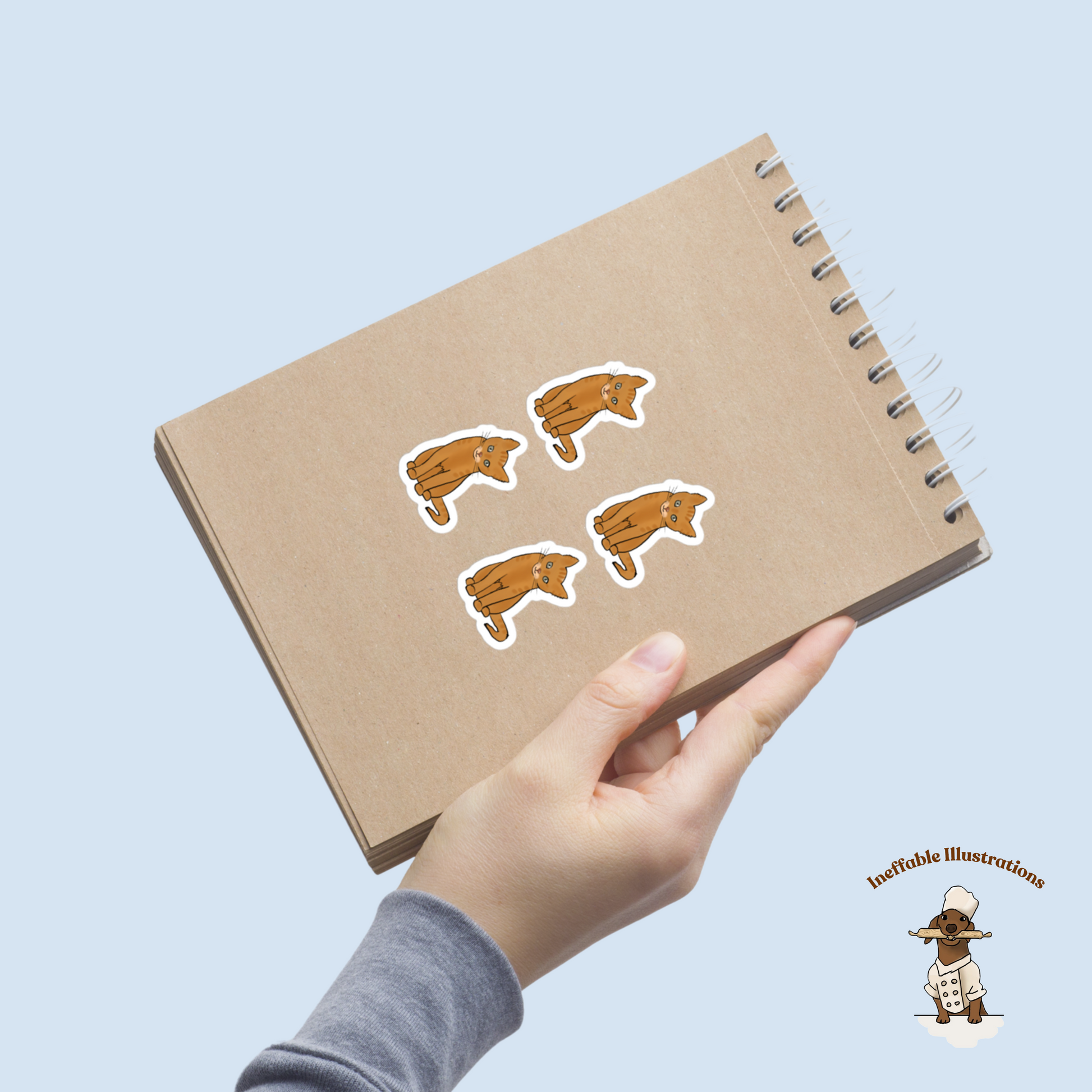 Ginger Cat Stickers Set of 4 – Cute Hand Drawn Bubble-Free Decals for Laptops, Planners & Water Bottles - Ineffable Illustrations