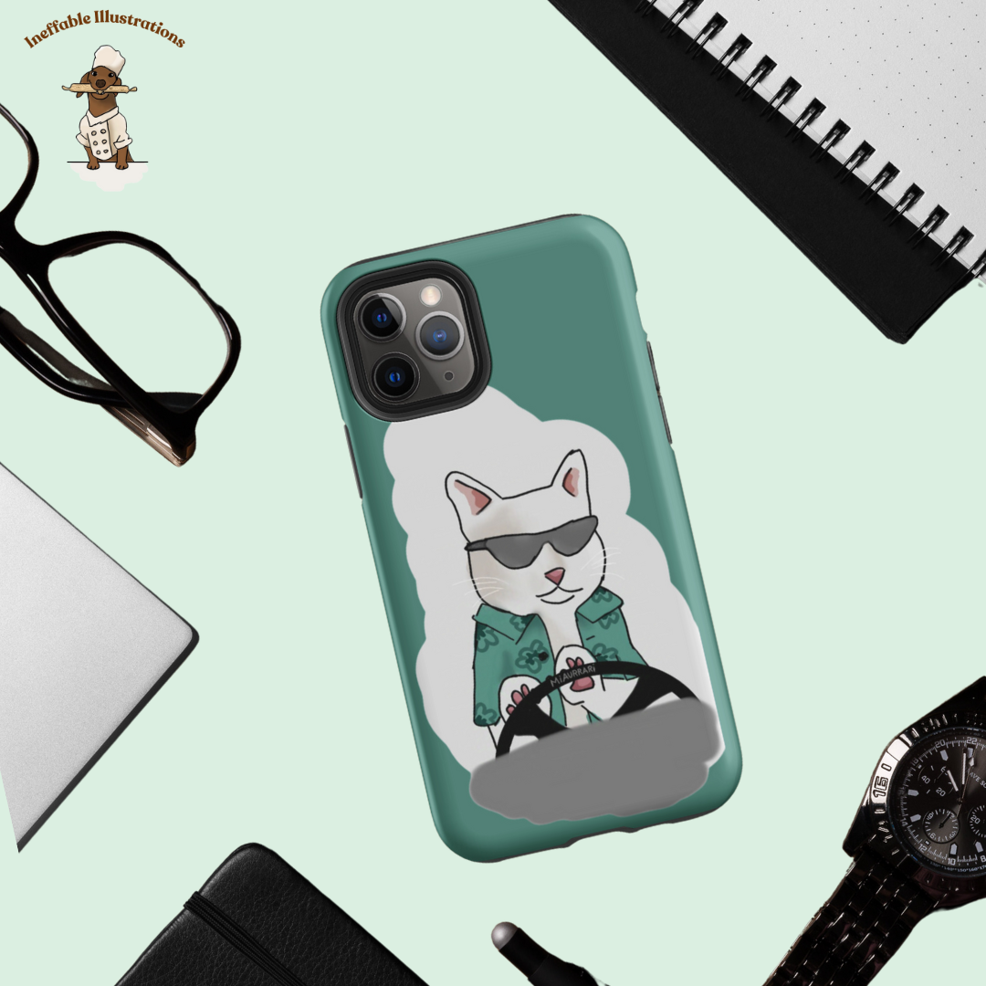 IPhone case. Durable Dual-Layer iPhone Case Featuring Ralph the Cat in a Luxurious Car - Fun & Functional!