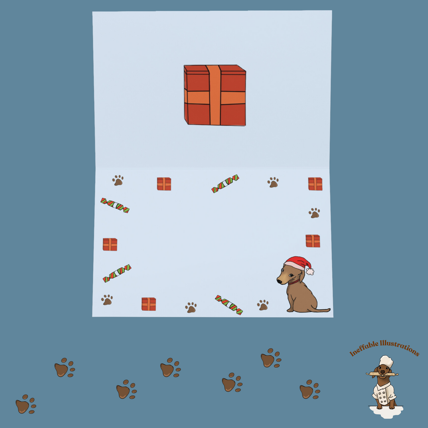 Christmas Dachshund Greeting Card with Dachshund Oliver & Gifts, Cute Holiday Card for Pet Lovers, Funny Dog Card for Xmas