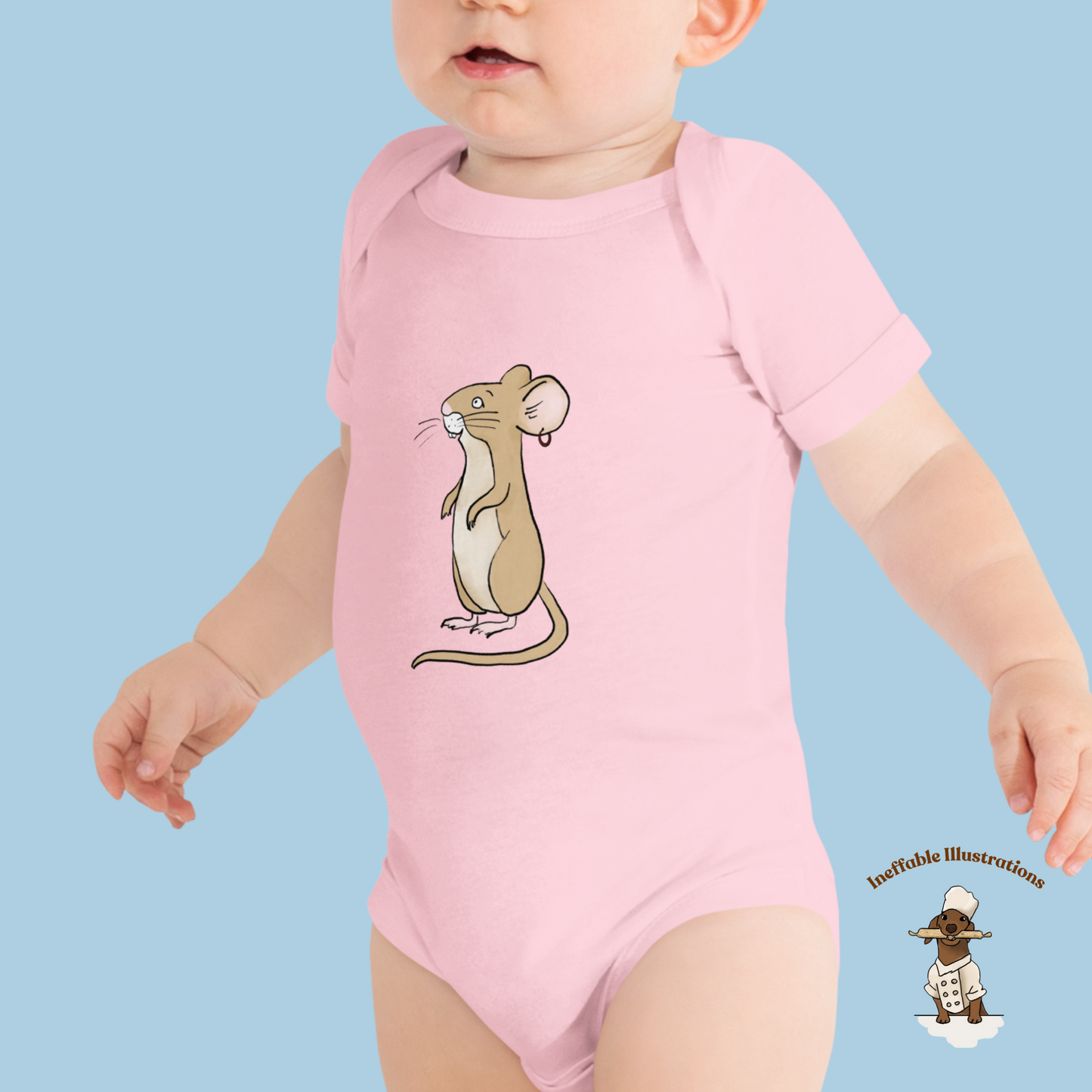 Baby Short Sleeve One Piece with Cute Mouse Pedro | Adorable Infant Bodysuit | Baby Shower Gift & Newborn Outfit