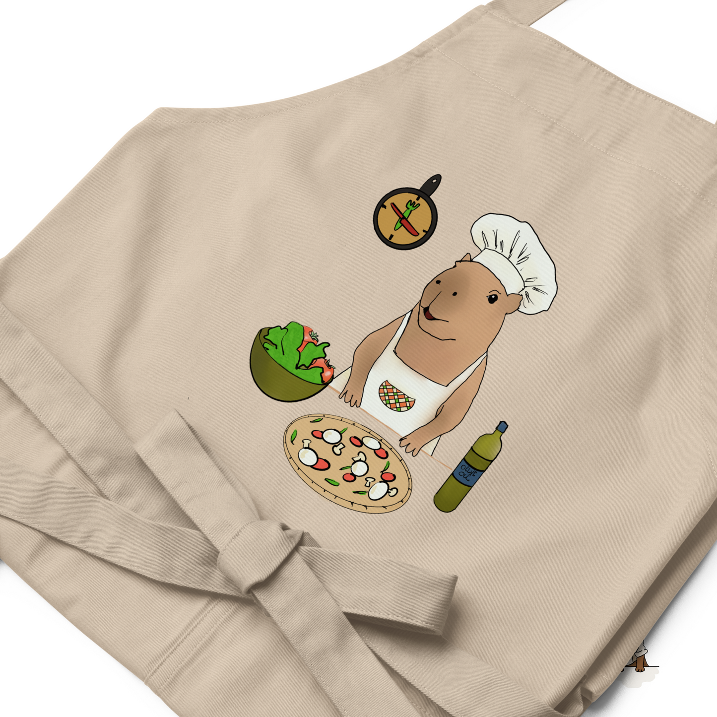 Organic Cotton Apron with Capybara Jolly | Cute Kitchen Apron for Healthy Cooking, Pizza & Salad Making, Gift for Chefs