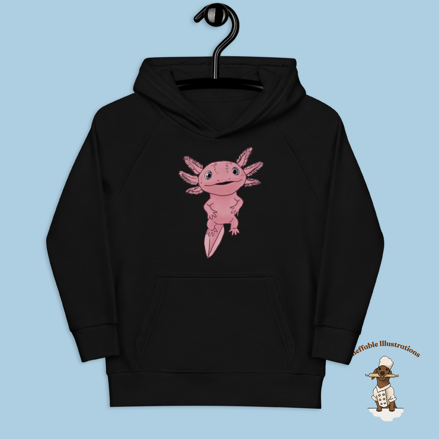 Kids Eco Hoodie with Cute Axolotl Albert - Organic Cotton, Eco-Friendly, Adorable Design for Boys & Girls, Sustainable Fashion