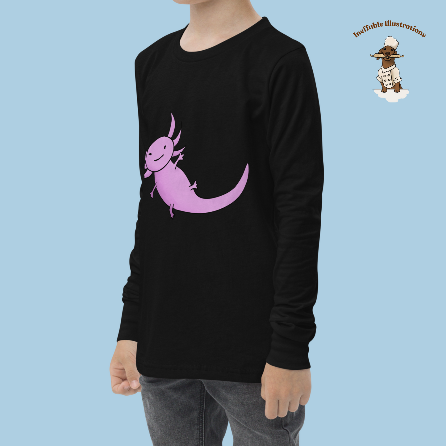 Axolotl Long Sleeve Tee | Hand Drawn Illustration | Cute Youth T-Shirt | Perfect Gift for Kids & Teens