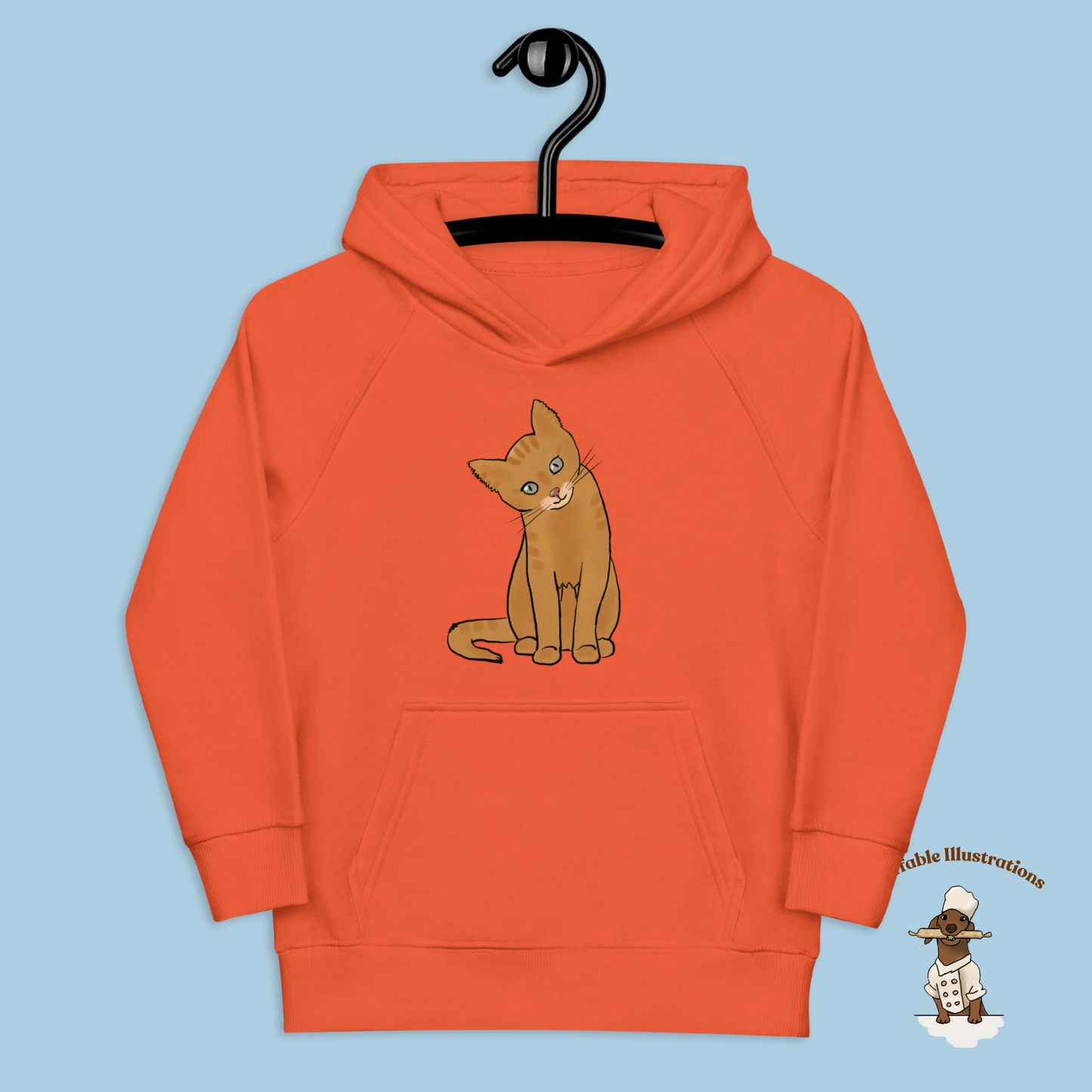 Kids Eco Hoodie with Cute Ginger Cat Design, Sustainable & Cozy, Perfect for Cat Lovers, Eco-Friendly Apparel - Ineffable Illustrations