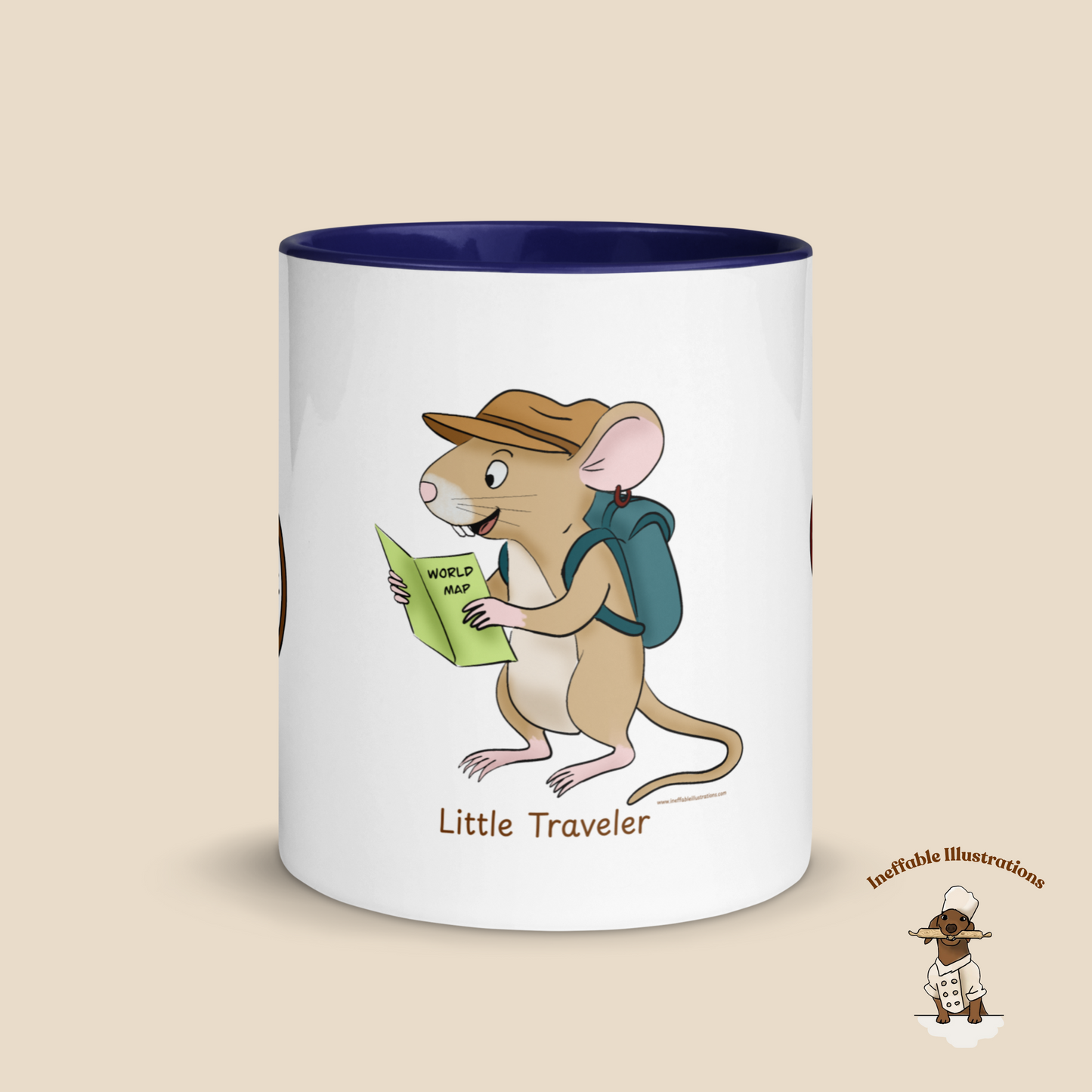 Mug with Color Inside - Little Traveler Mouse with Magnifying Glass & Compass