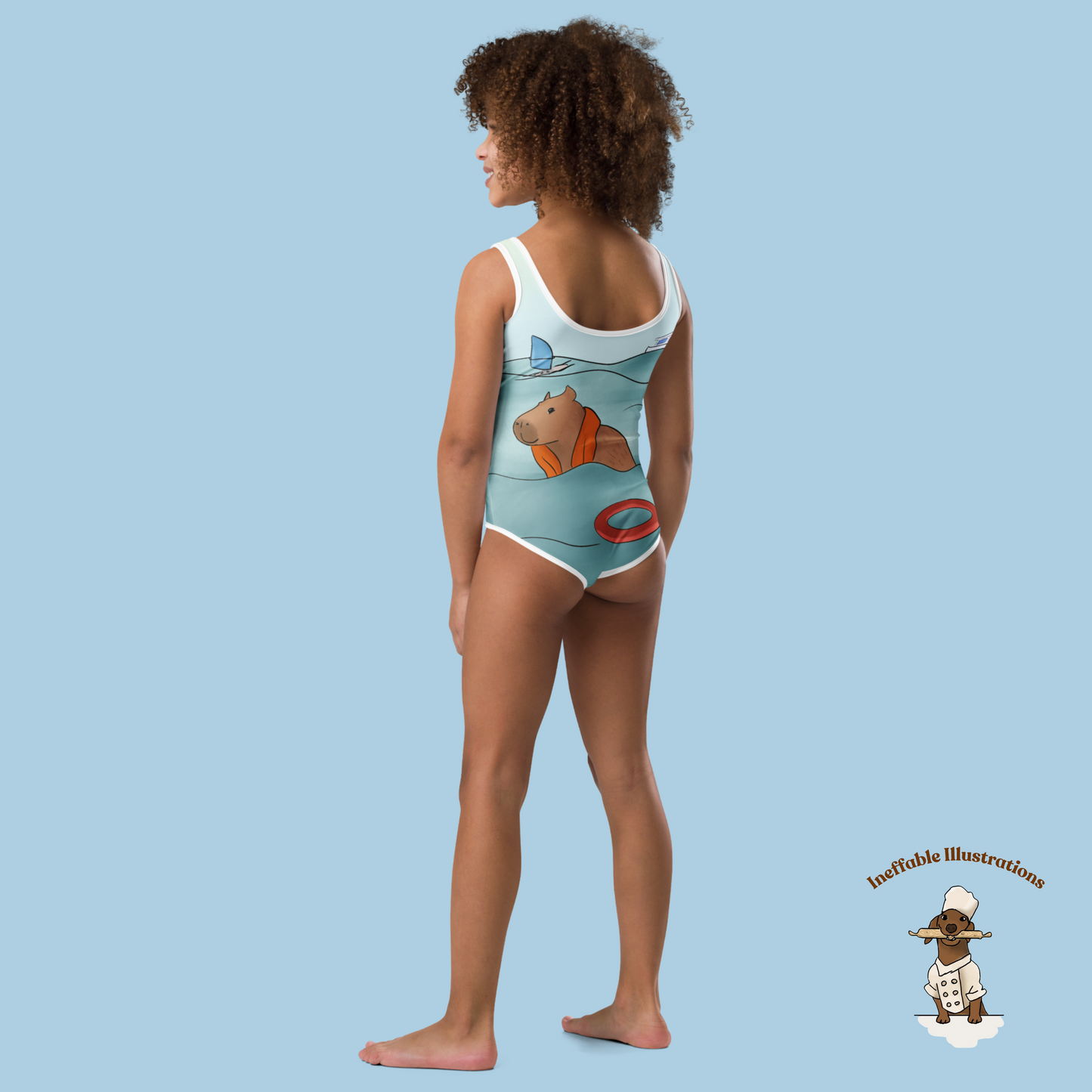 Kids Swimsuit with Cute Hand Drawn Capybara Jolly Enjoying Summer In The Sea Design, Toddler Bathing Suit, Beachwear for Girls