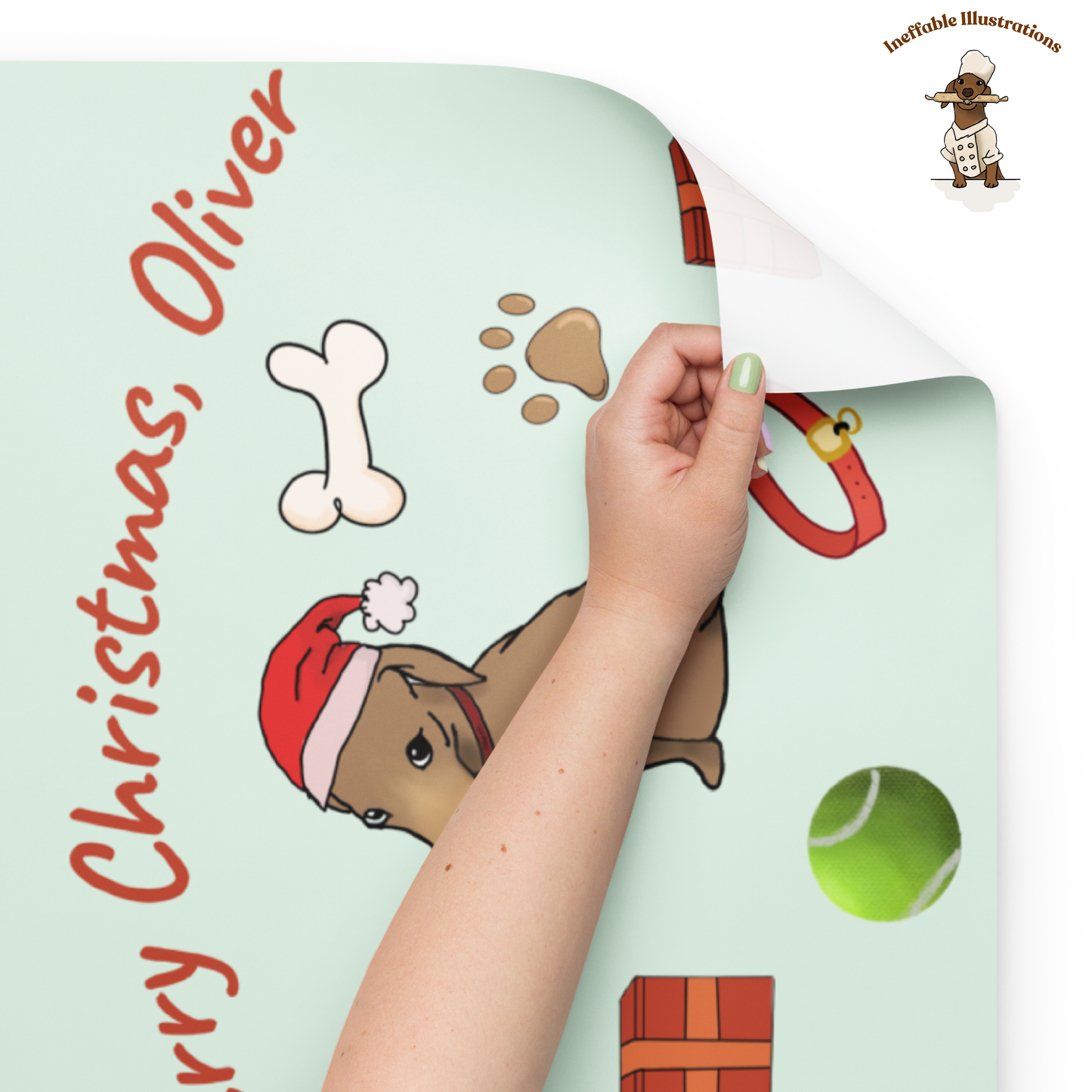 Personalized Dachshund Christmas Wrapping Paper - Custom Name Gift Wrap with Oliver - Festive Holiday Gift Wrap Sheets