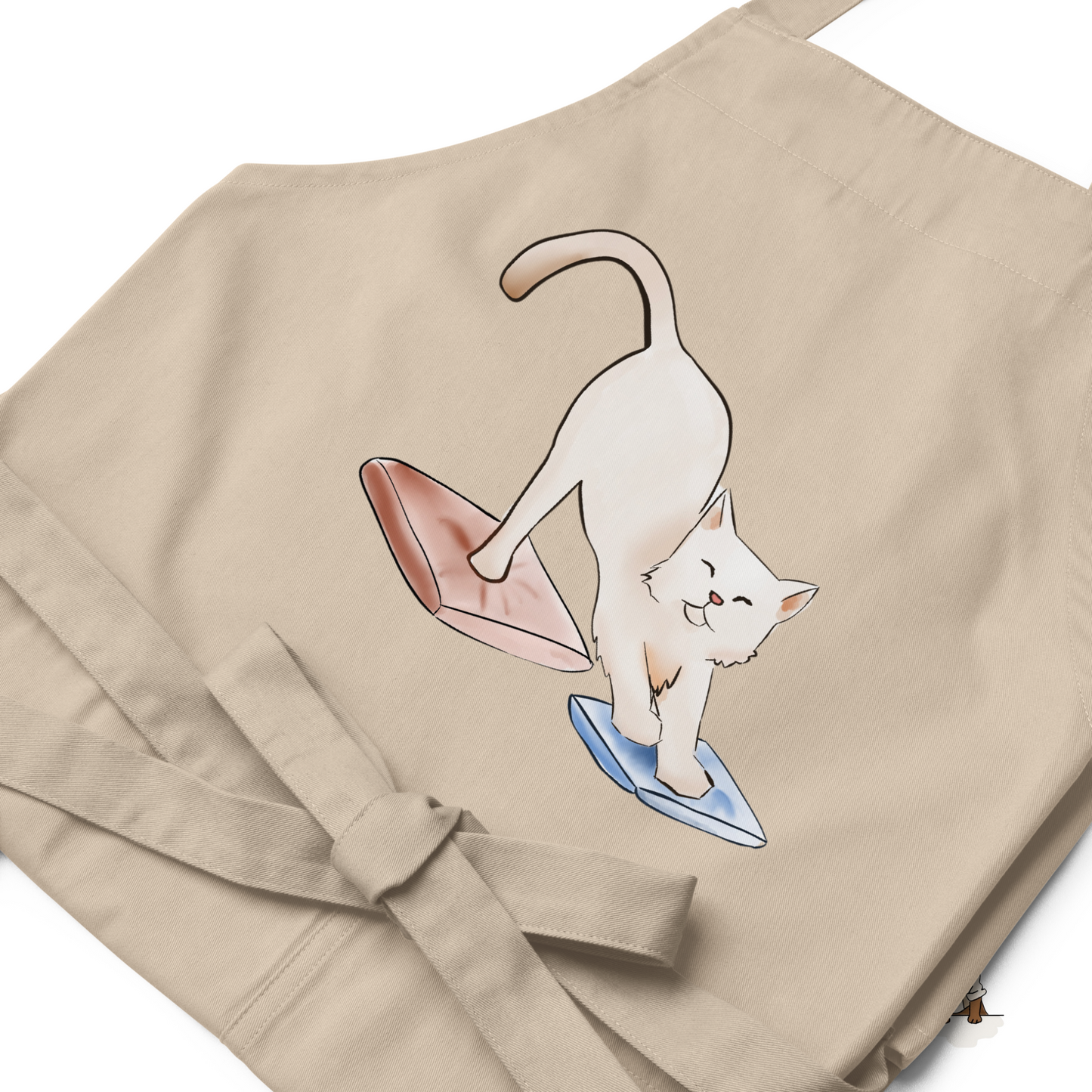 Organic Cotton Apron with Cute Cat Ralph Illustration | Kitchen Apron | Eco-Friendly Gift for Cat Lovers