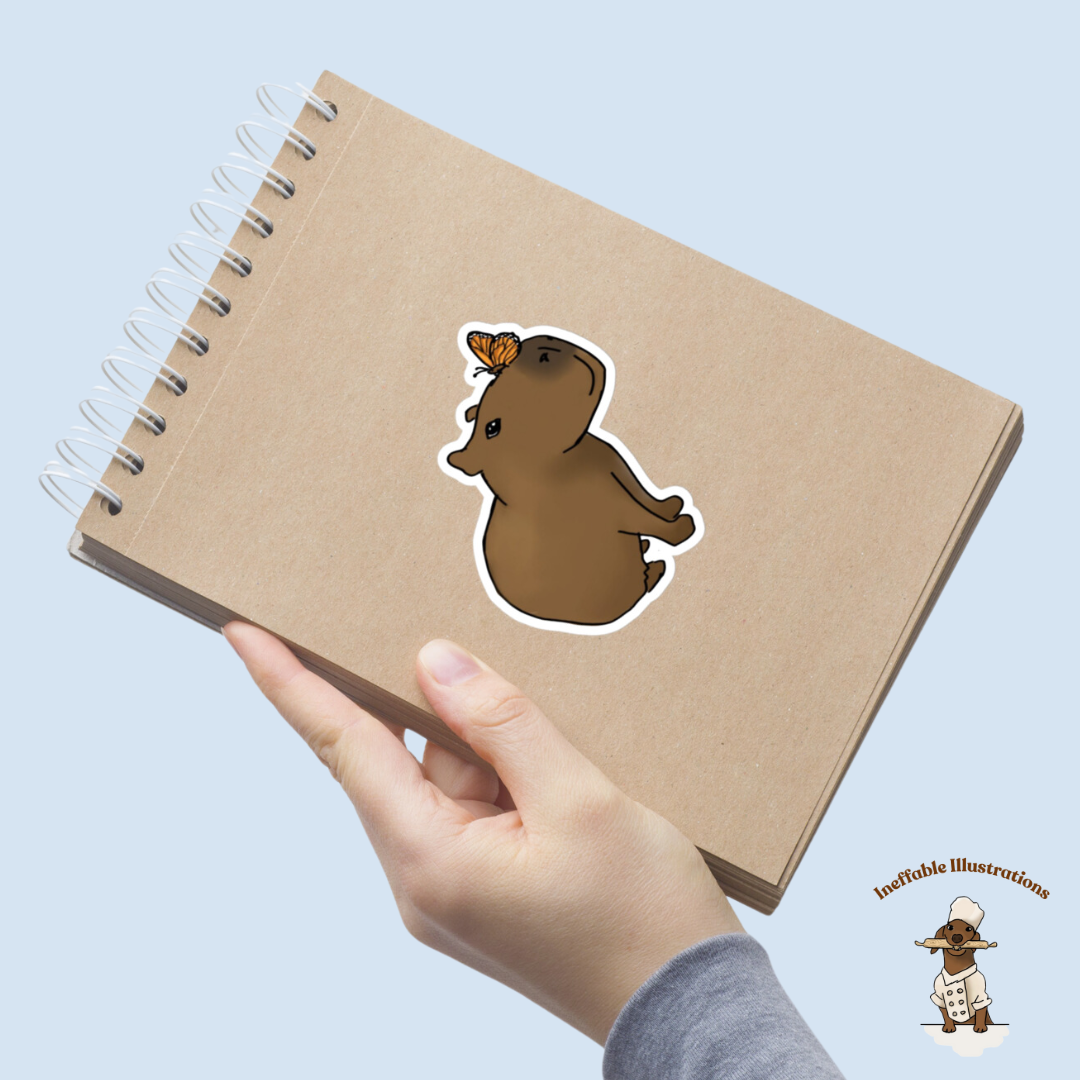 Sticker "Jolly with butterfly". Cute Hand Drawn Capybara Jolly and Butterfly Sticker - Cheers you up and Inspires Daily!