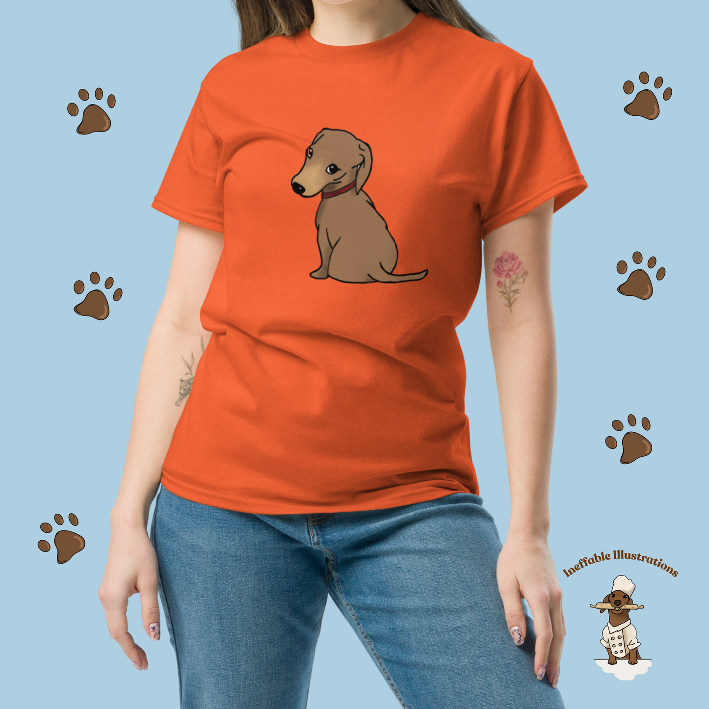 Shirt. Dachshund T-Shirt, Unisex Classic Tee with Cute Dachshund Oliver Design, Funny Pet Lover Gift, Dog Mom or Dad Apparel, Hand Drawn