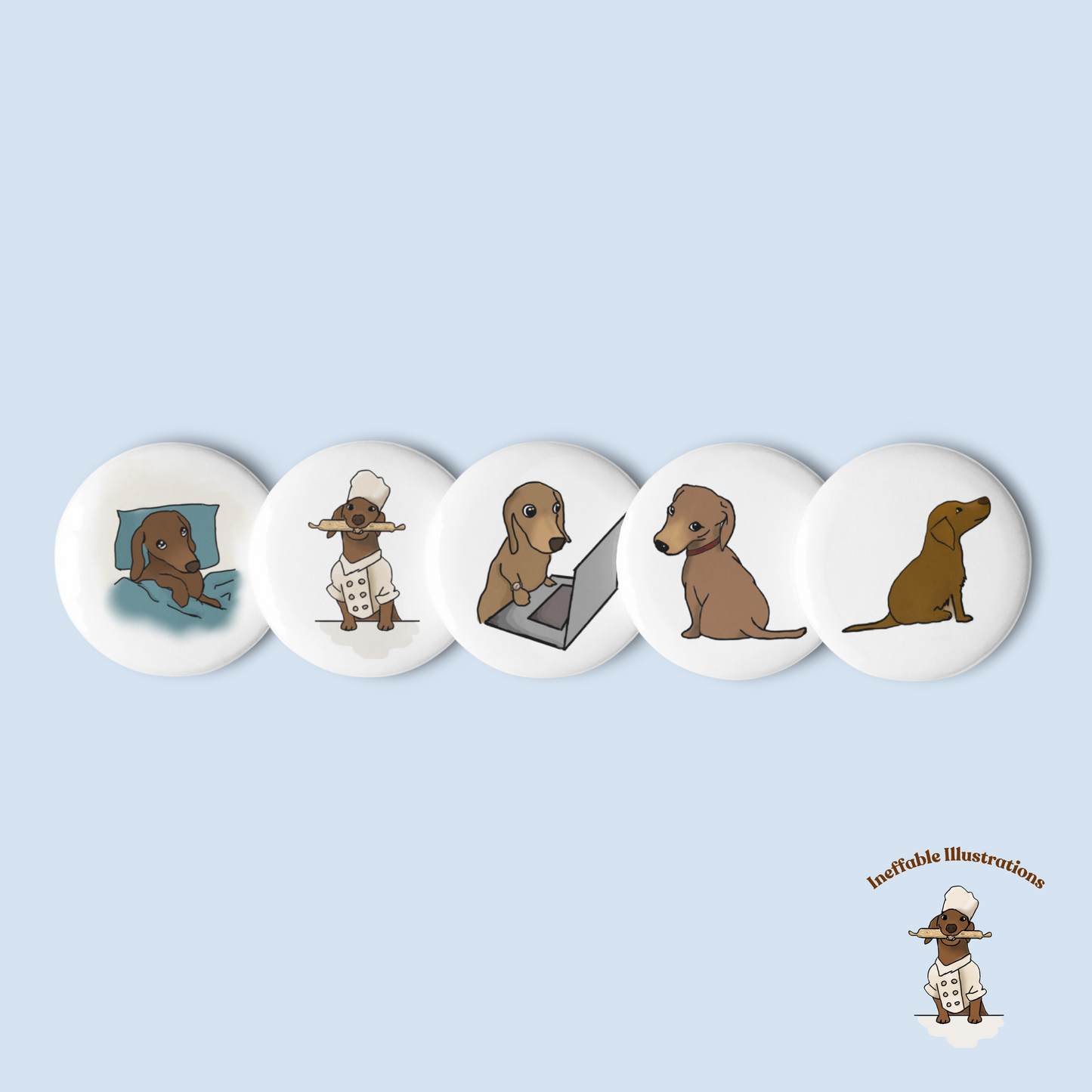 Dachshund Button Pins Set of Cute Oliver Enjoying Life | Fun Dog Accessories & Gifts for Pet Lovers