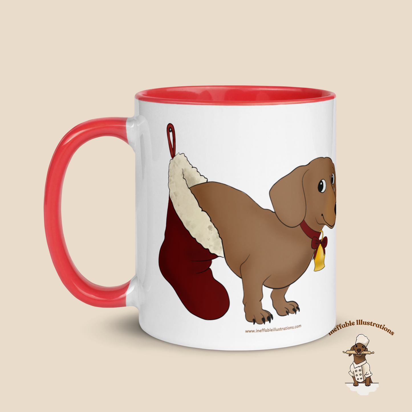 Christmas Oliver Dachshund Mug with Stocking