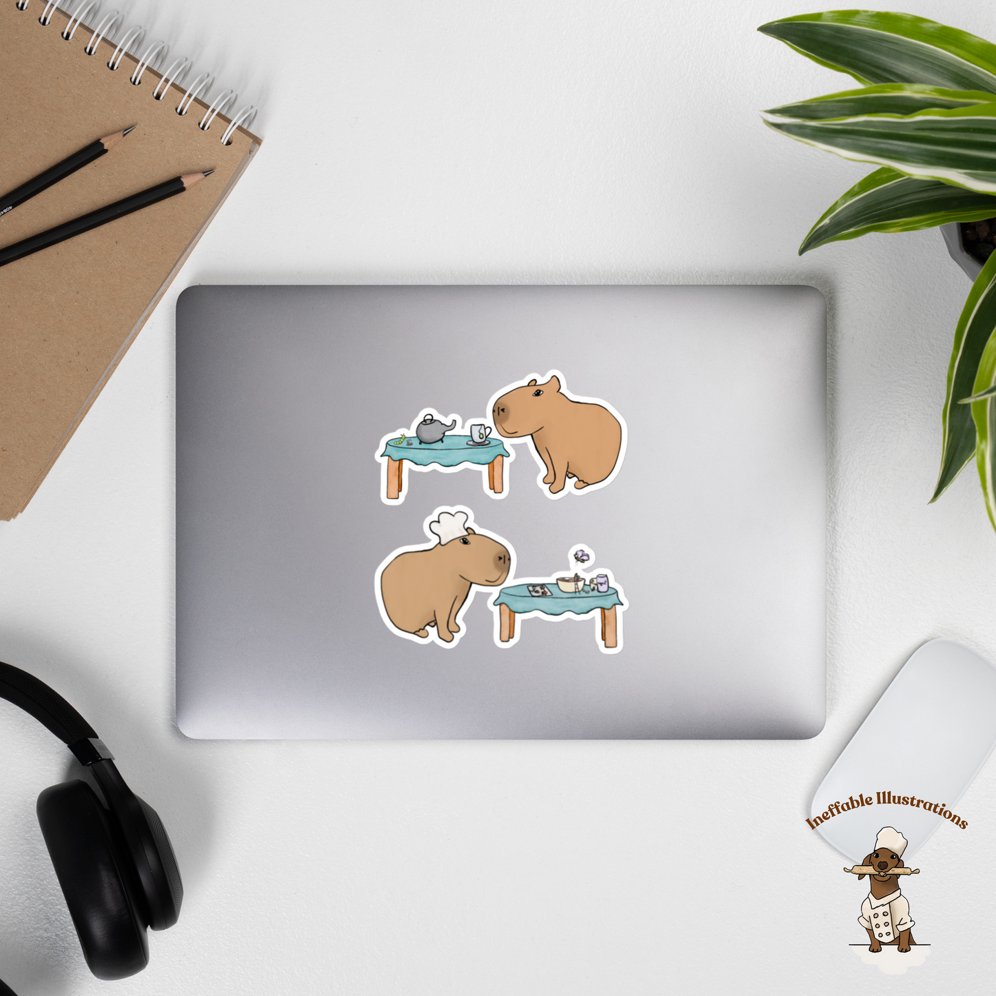 Cute Capybara Stickers, Capybara Jolly Drinking Tea & Cooking with Butterfly, Caterpillar and Ant Friends for Scrapbooking and Laptop Decor - Ineffable Illustrations