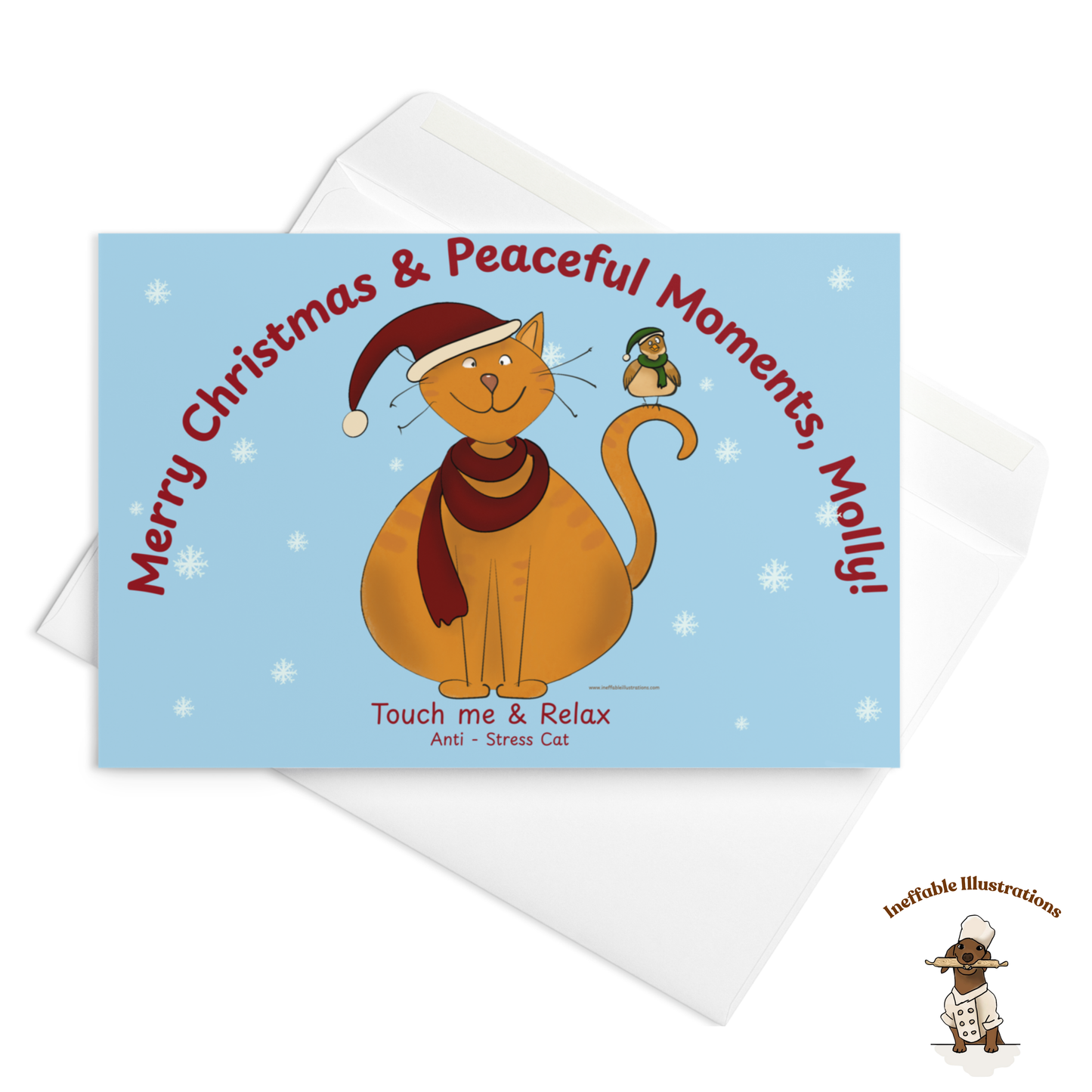 Personalized Anti-Stress Cat Christmas Card - Custom Name Calming Holiday Card