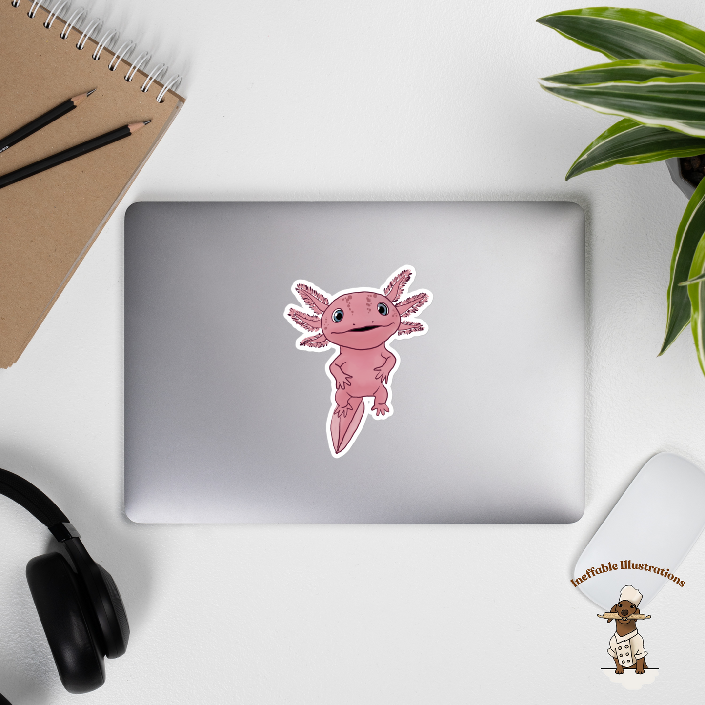 Cute Axolotl Alex Stickers Bubble-Free Durable Decals for Laptop, Water Bottle & Scrapbooking, Adorable Aquatic Animal Decor - Ineffable Illustrations