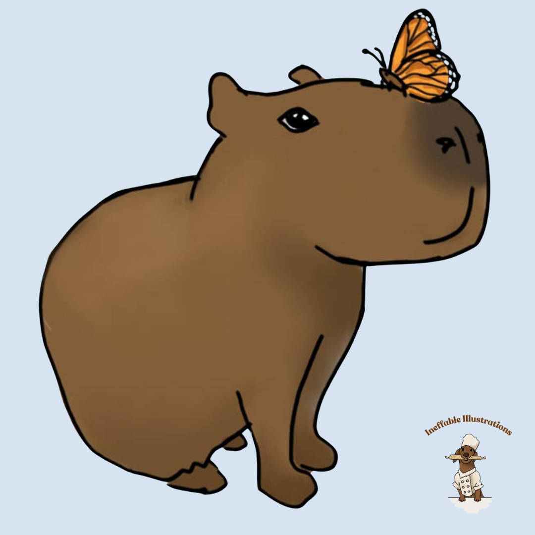 Sticker set "Jolly and her butterflies". Cute Capybara with Butterfly 4 Vinyl Sticker Pack | Easy Application & Long-Lasting